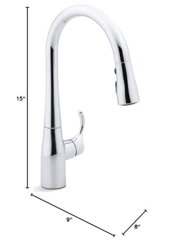 Kohler KOHLER 597-CP Simplice Pull Down Kitchen Faucet, 3-Spray Faucet, Kitchen Sink Faucet with Pull Down Sprayer, Polished Chrome
