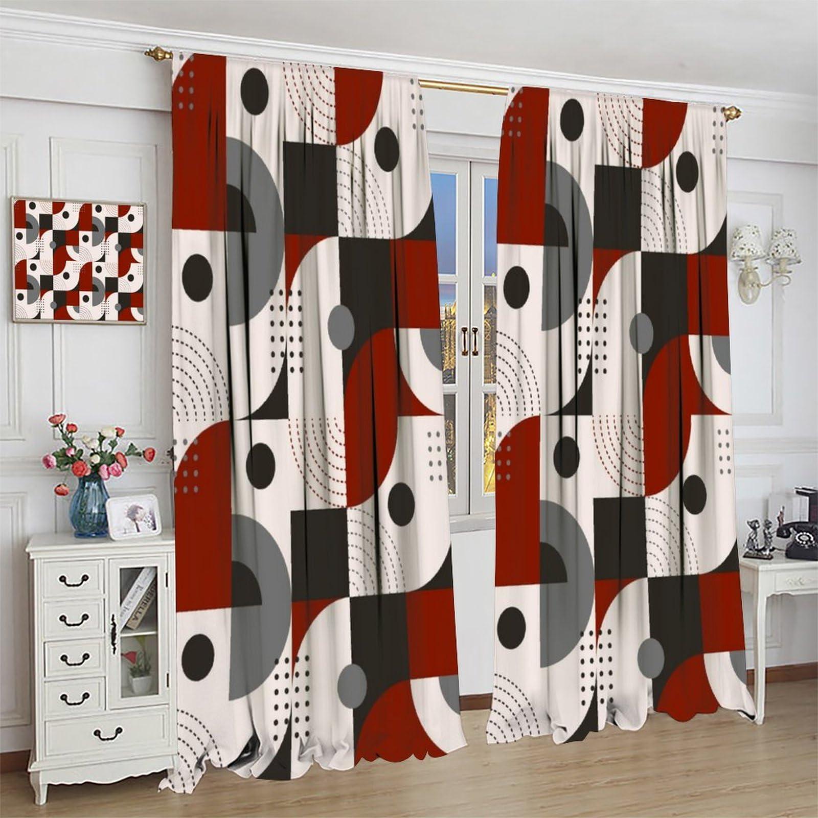 Chocolatemaoutdash Seamless Monochrome Geometric Pattern on Stripe Background Blackout Curtains Rod Pocket Thermal Insulated Drapes Darkening Window Curtain for Bedroom Living Room Kitchen 31.5x63in x 2