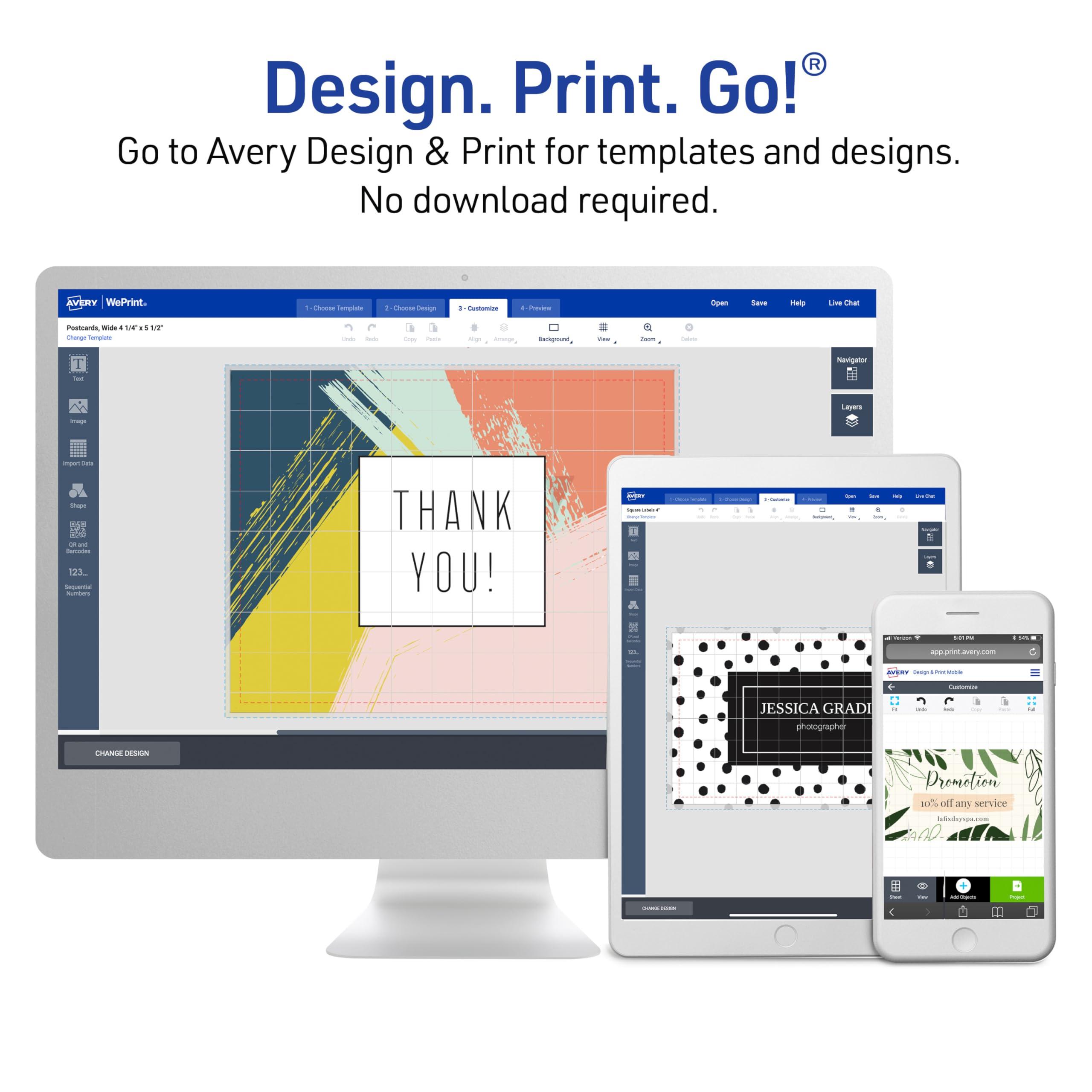 AVERY Avery Printable Tent Cards, 3.5\" x 11\", White with Embossed Border, 50 Blank Place Cards for Laser and Inkjet Printers (5309)