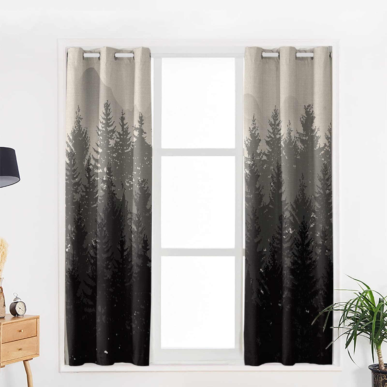 Tersuger Blackout Curtain Room Darkening Drapes, Misty Forest Window Treatment Curtains 84 inch Length for Living Room Decor,Grommet Thermal Insulated Bedroom Curtains 2 Panels