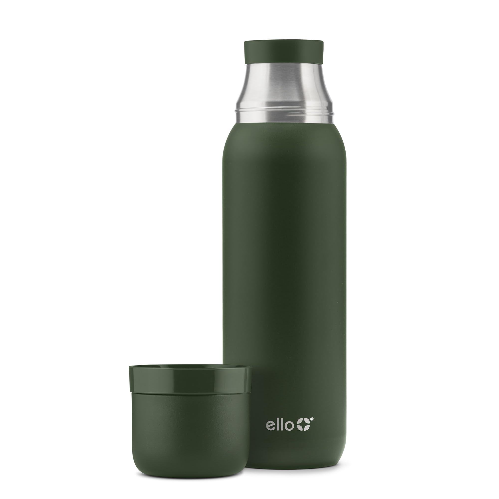 Ello Ello Therma 32oz Insulated Stainless Steel Thermos for Hot & Cold Beverages with Leak Proof Lid & Built-in Cup, Triple Wall Insulation, Hot 24 Hrs, Perfect for Coffee,Tea, Dishwasher Safe, Green