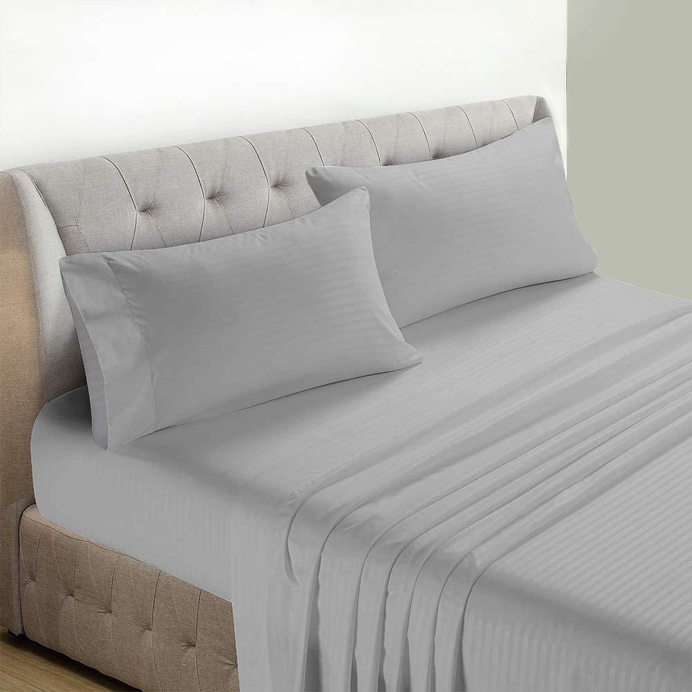 Bedding Kraft Bedding Kraft Bed Sheet Set - Light Grey Stripe Full Size 6 PC\'s Sheet Set - 1500 TC Cotton Sheets - Rich 100% Egyptian Cotton - Fits Mattress Upto 21 Inch Deep Pocket - Extra Deep Pocket Set