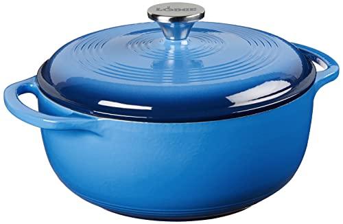 Lodge Lodge 4.5 Quart Enameled Cast Iron Dutch Oven with Lid Dual Handles Oven Safe up to 500 F or on Stovetop - Use to Marinate, Cook, Bake, Refrigerate and Serve Caribbean Blue