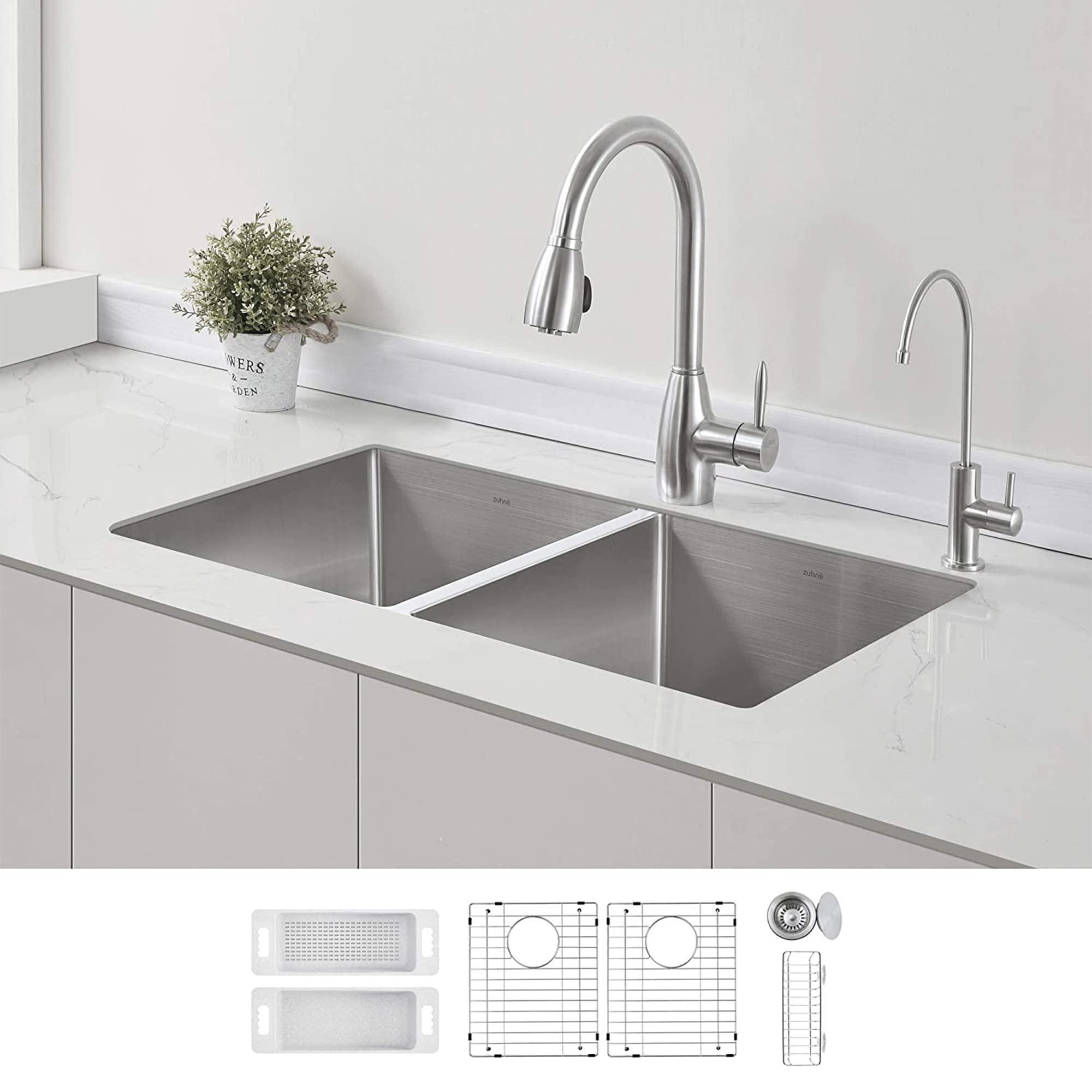 ZUHNE ZUHNE 32-Inch Stainless Steel Undermount Kitchen Sink Double Bowl 16 Gauge (50/50 Equal)