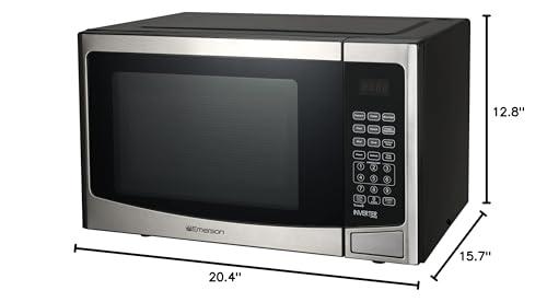 Emerson Emerson MWI1212SS Countertop Microwave Oven with Inverter and Button Control, LED Display 1000W 10 Power Levels, 8 Auto Menus, Glass Turntable and Child Safe Lock, 1.2 Cu. Ft, Stainless Steel