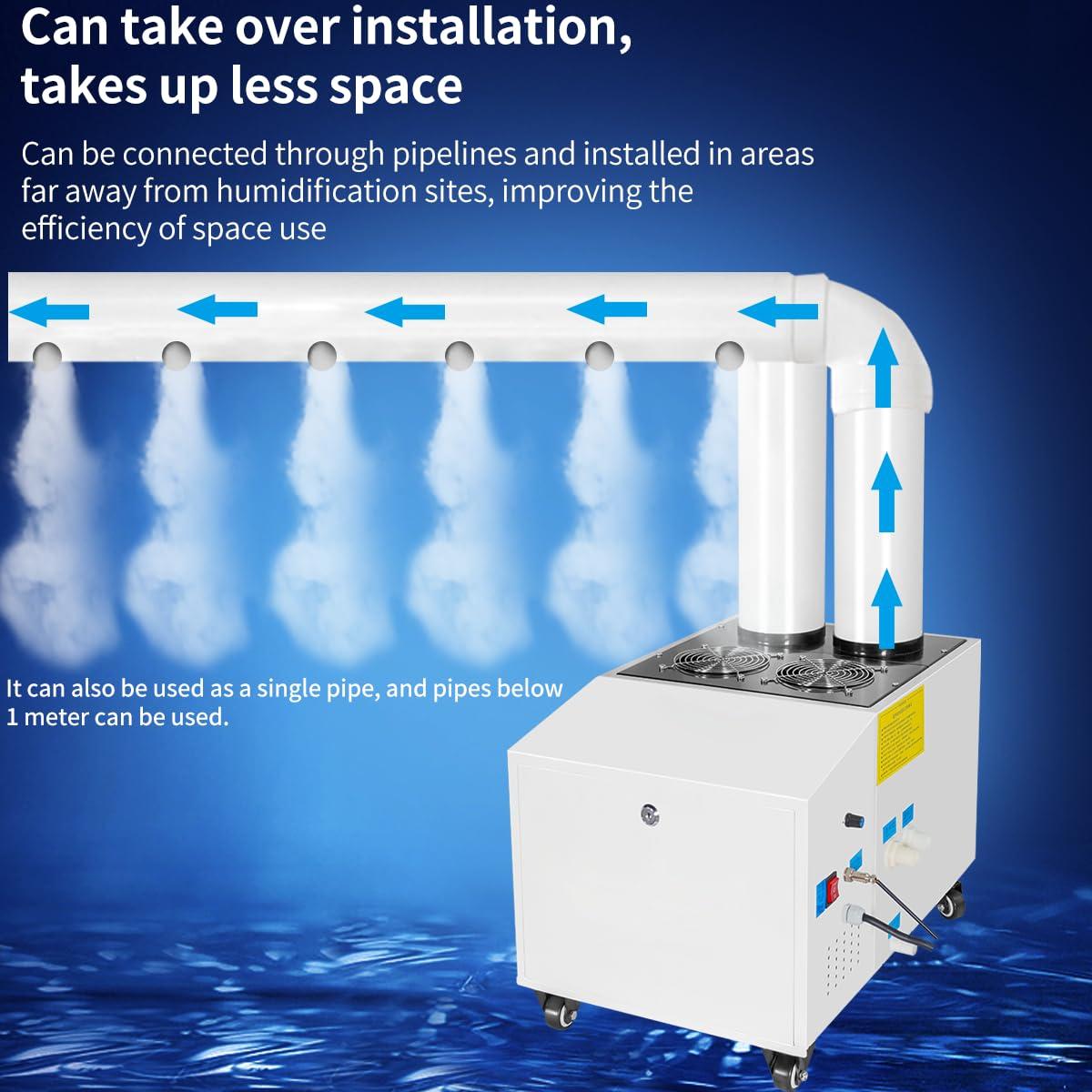 Zhipurul Ultrasonic Industrial Humidifier Stainless Steel Commercial Humidifier Sprayer 14kg/h Large Volume Automatic Mist Cooling Device for Plants Grow Room, Workshop, Warehouse, Agriculture