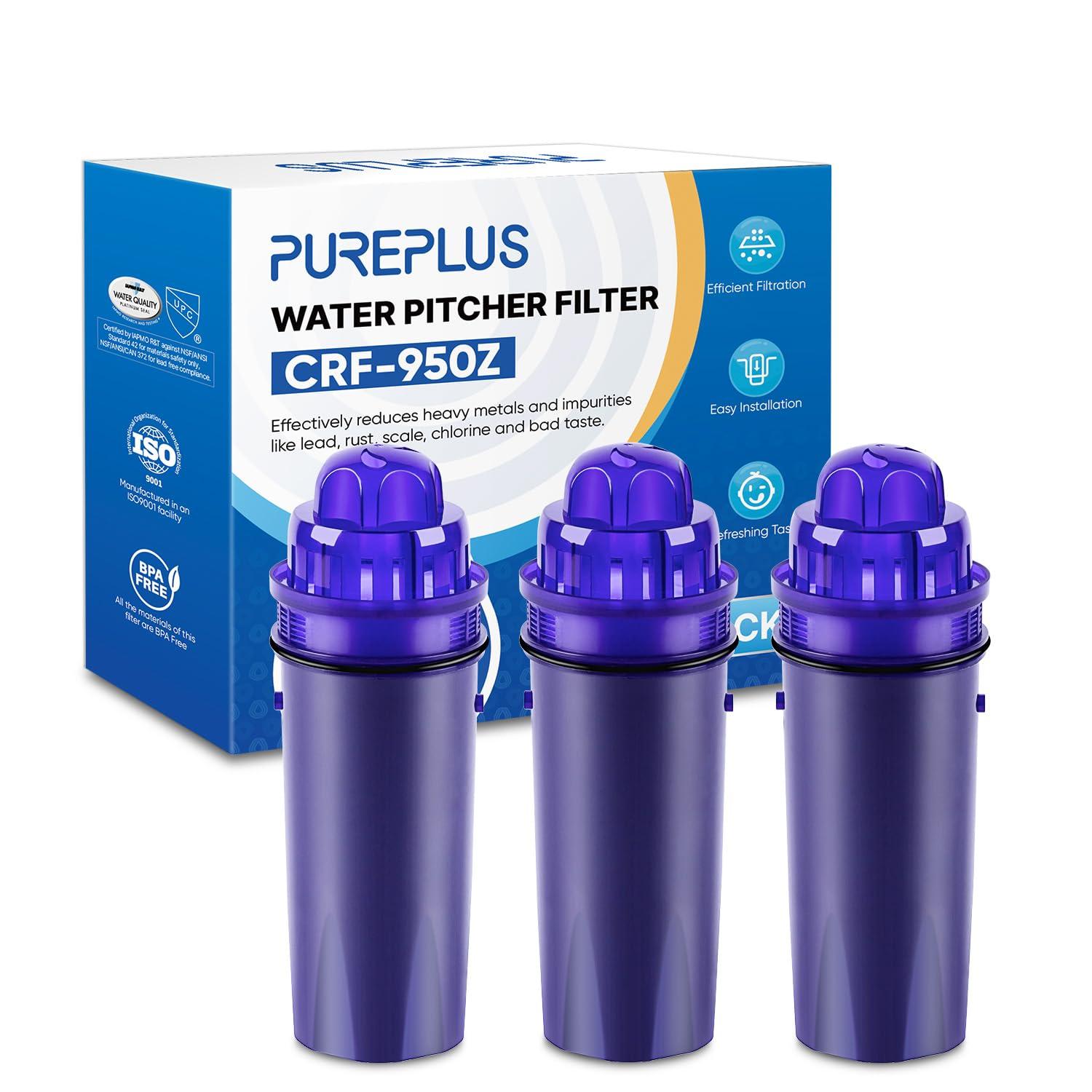 PUREPLUS PUREPLUS CRF950Z Pitcher Water Filter Replacement for Pur PPF900Z, PPF951K, PPT700W, CR-1100C, DS-1800Z, CR-6000C, PPT711W, PPT711, PPT710W, PPT111W, PPT111R Pitchers and Dispensers,3PACK