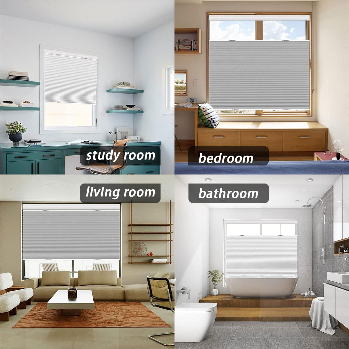 TINFONBLY Blackout Top Down Bottom Up Cellular Shades- Cordless Total Privacy Honeycomb Blinds, Room Darkening Thermal Insulated blinds for window and door, White-Blackout, 33 "W x 64" H