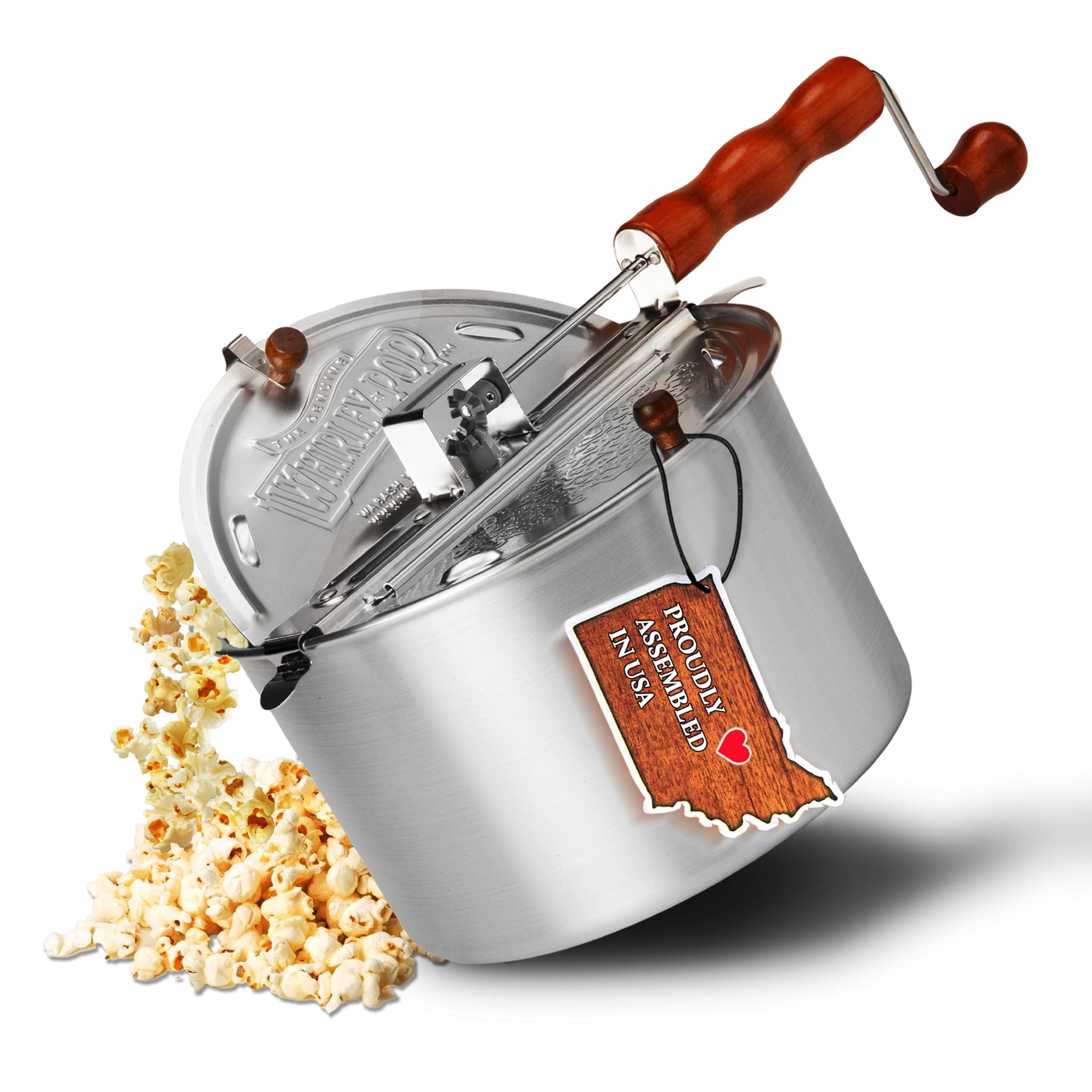 Wabash Valley Farms Original Whirley Pop Popcorn Maker - 6 Quart Stovetop Popcorn Popper With Four Popping Kits, Aluminum Popcorn Pot With Metal Gears, Wabash Valley Farms Stove Top Popcorn Maker, Popcorn Pan (Silver)
