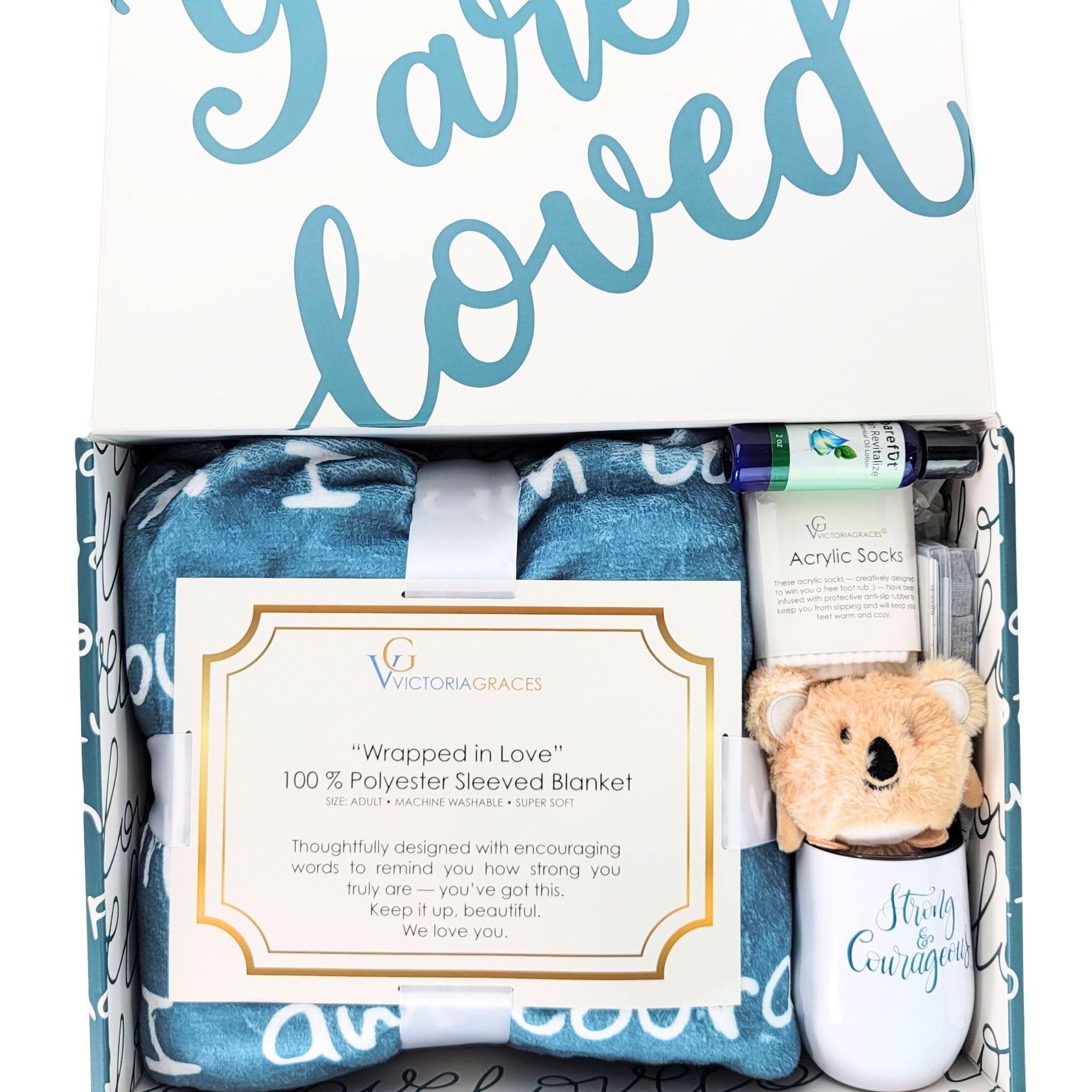 VICTORIAGRACES Luxury Self Care Package Gifts for Women, Cancer, Chemo, Sick, Get Well Soon Set, Feel Better, Sympathy, Friend, Hospital, Birthday, Comfort Basket, Words of Affirmation Blanket
