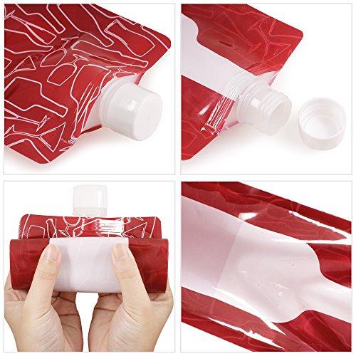 SENHAI Foldable Wine Bag, 750 ml, Portable Reusable Plastic Wine Bottle Pouch, SENHAI 4 Pack Collapsible Liquid Leak Proof Flask Holder for Wine Liquor Beverages, Travel, Gift - Red