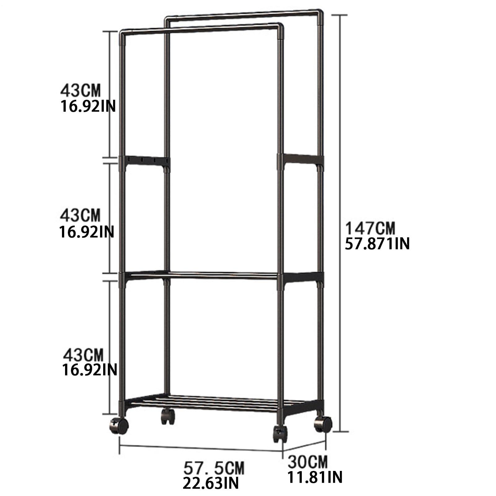 Libaroud Double Rods Clothing Rack with Wheels, Rolling Hanging Clothes Rack, Multi-functional Bedroom Clothes Rack for Bedroom, Living Room, Clothing Store