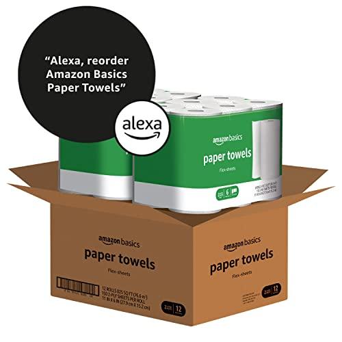Amazon Basics Amazon Basics 2-Ply Flex-Sheets Paper Towels, 12 Basics Rolls = 32 Regular Rolls, Everyday Value with 150 Sheets per Roll