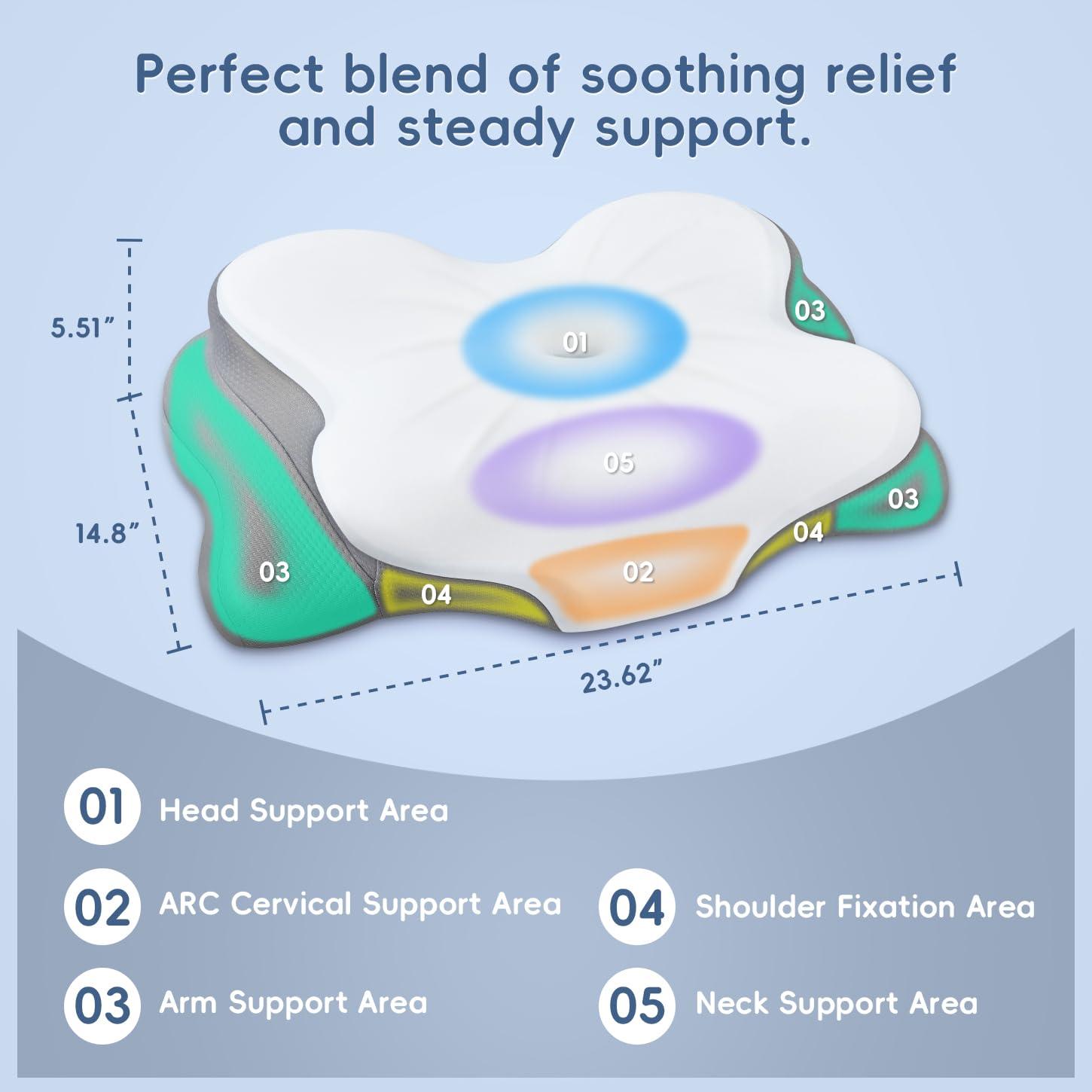 Fyova Fyova Cervical Neck Pillow, Odorless Ergonomic Memory Foam Pillows, Adjustable Memory Foam Neck with Breathable Pillowcase, Contoured Support for Side Back Stomach Sleepers