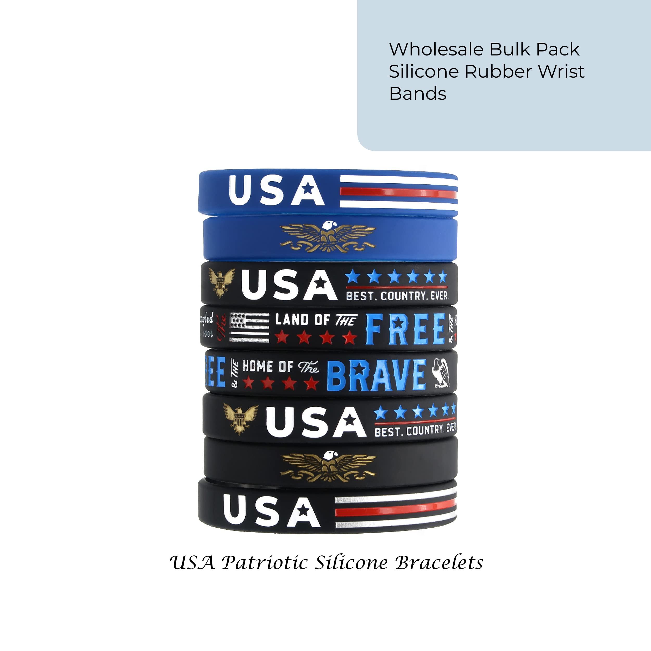 Inkstone Inkstone (12-pack) USA Patriotic Silicone Bracelets, Variety Pack - Wholesale Bulk Patriotic American Flag Gifts Party Favors Supplies - Unisex Patriotic Jewelry Apparel for Men Women Teens