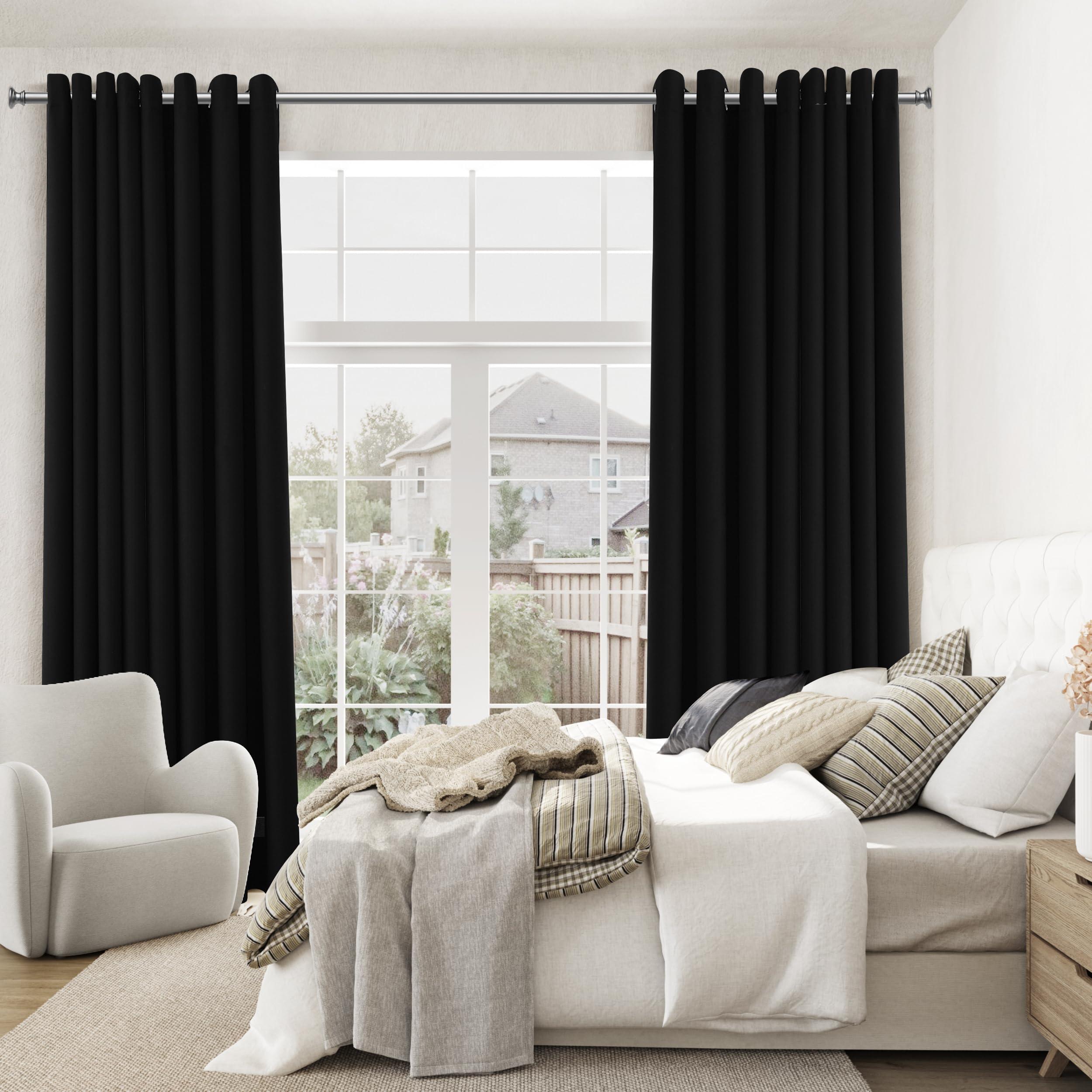 Jowels Jowels Black Linen Blackout Curtains 102 Length 2 Panels Set for Living Room Bedroom, 100% Black Out Thermal Insulated Linen Drapes, Room Darkening Grommet Curtains 102 Inches Long
