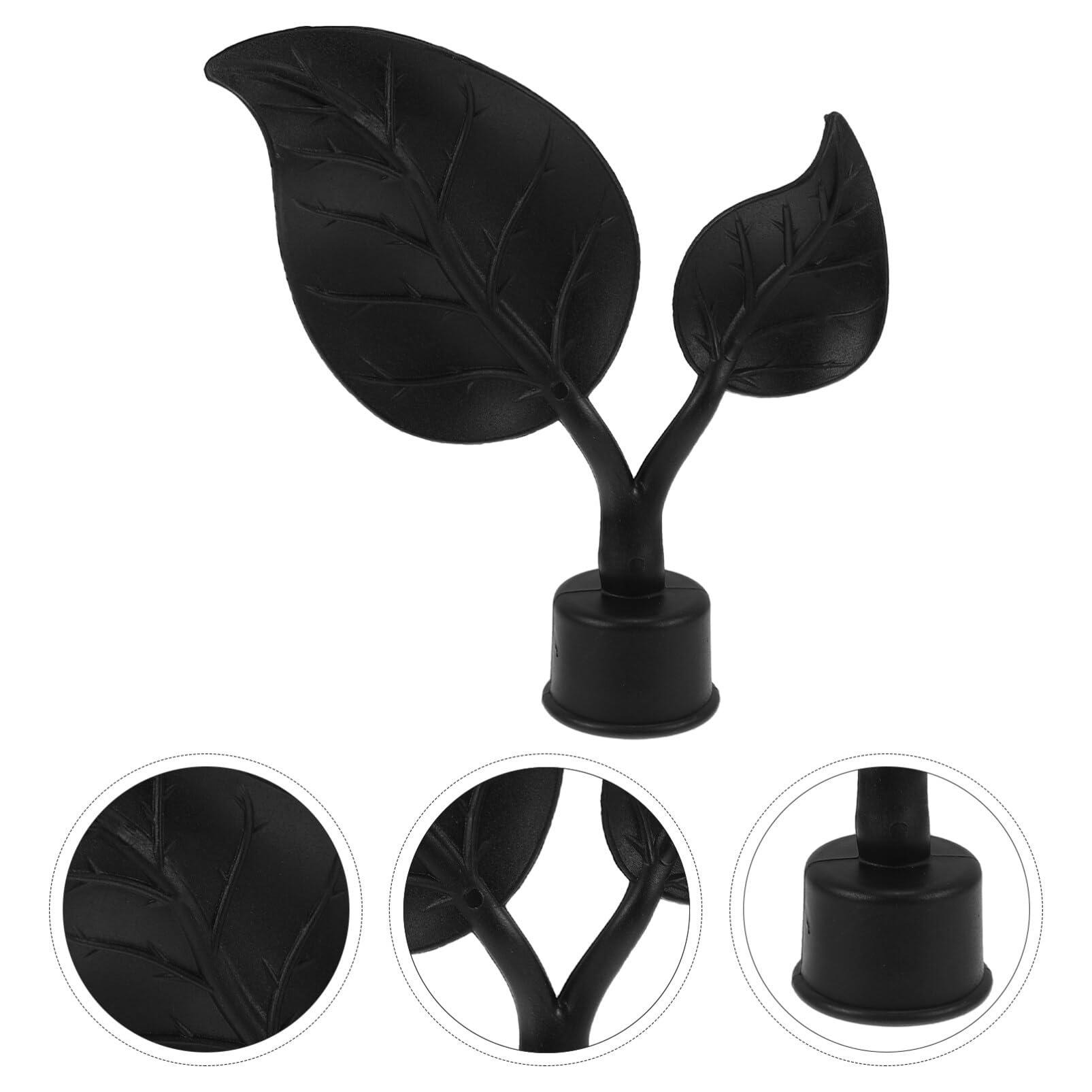 VOSAREA 4Pcs Curtain Rod Finials Drapery Rod Finials Leaf Shaped Curtain Pole End Caps Window Curtain Rod Head Plugs Black