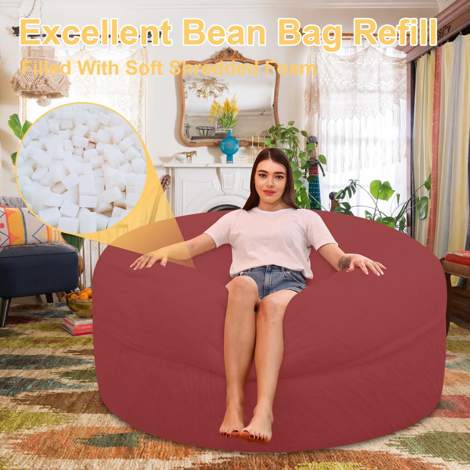 JZGYDD Bean Bag Chair with Filler, Giant Memory Foam Bean Bag Chair, Comfy Bean Bag Chair for Adults/Teens Round bean bag fluffy for Living Room Bedroom (wine red,7ft)