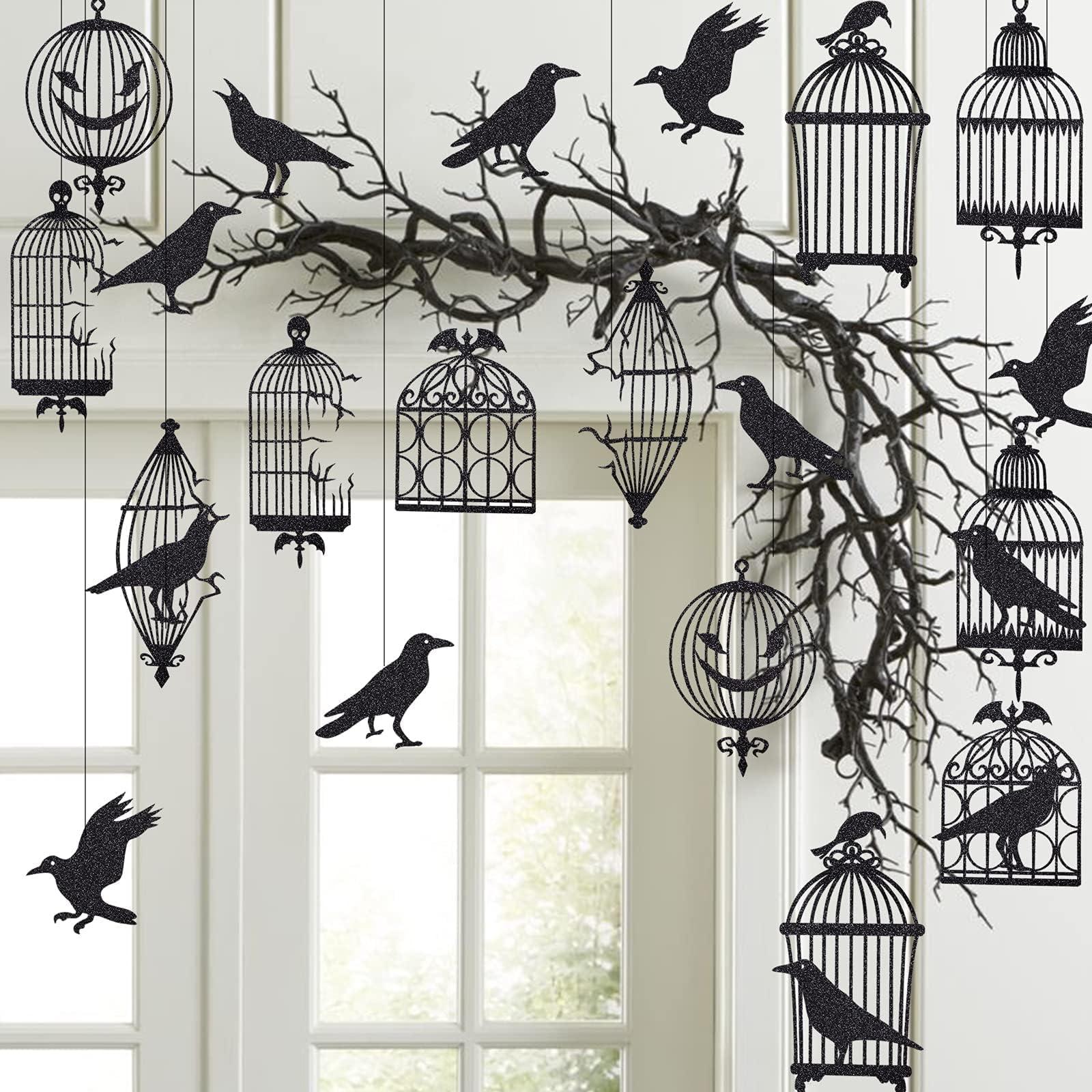 Cheerland Cheerland Crow & Cage Garland Black Gothic Decorations Indoor Raven Decor Horror Birthday Party Supplies Decor Black Crow Halloween Banner