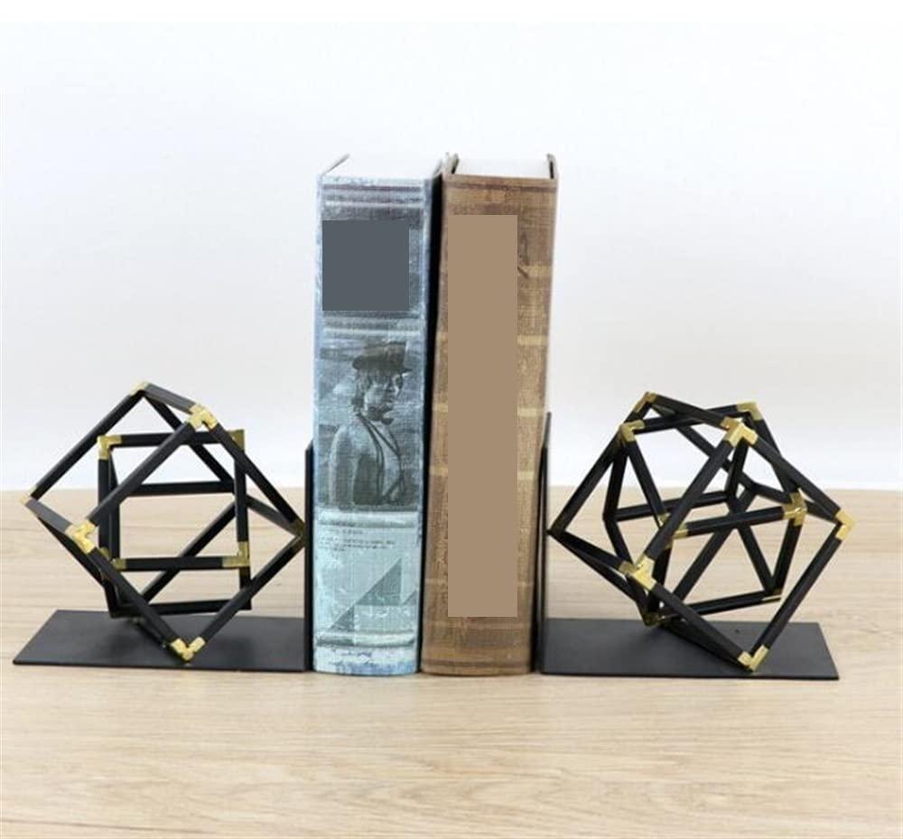 Generic Bookends for Shelves Bookends Decorative Metal Black Heavy Duty Bookend Geometric Design Book End Bookshelf Bookends Vintage (Black 18 * 14cm)