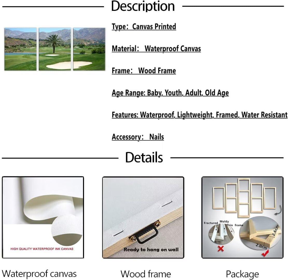 chenchenArt chenchenArt California Los Angeles Golf Course Wall Art for Living Room Bedroom Bathroom Home Decorations Los Angeles Golf Course Picture Poster Canvas Prints Framed Ready to Hang(20\'\'W x 28\'\'H x3)