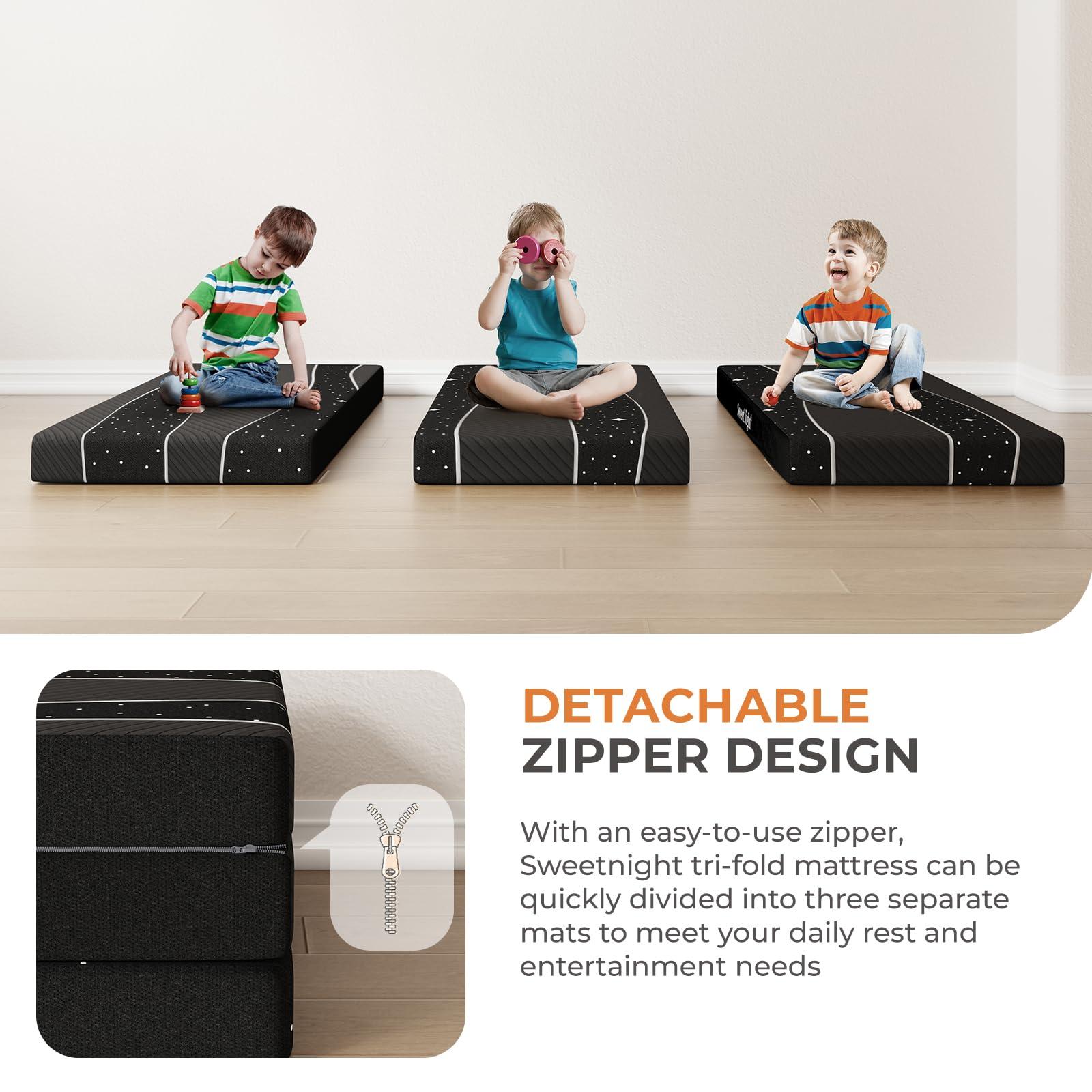 Sweetnight Sweetnight Folding Mattress - 4-inch Queen Tri-Fold Mattress with Breathable & Washable Cover | Foldable Mattress Guest Bed for Camping/Travel | Starry Sky Design