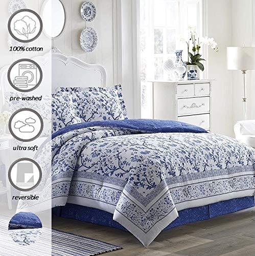 Laura Ashley Laura Ashley Home - Twin Comforter Set, Cotton Bedding with Matching Sham & Bed Skirt, Stylish Home Decor (Charlotte Blue, Twin)