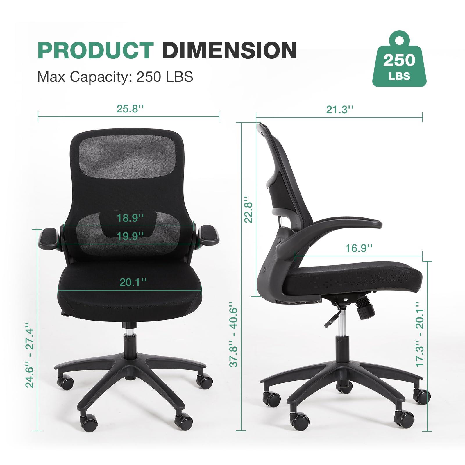 Novilla Novilla Ergonomic Office Chair, Desk Chair Breathable Mesh Office Chair, High Back Mesh Gaming Chair with Flip-up Armrests, Office Chair Ergonomic Desk Chair, Black