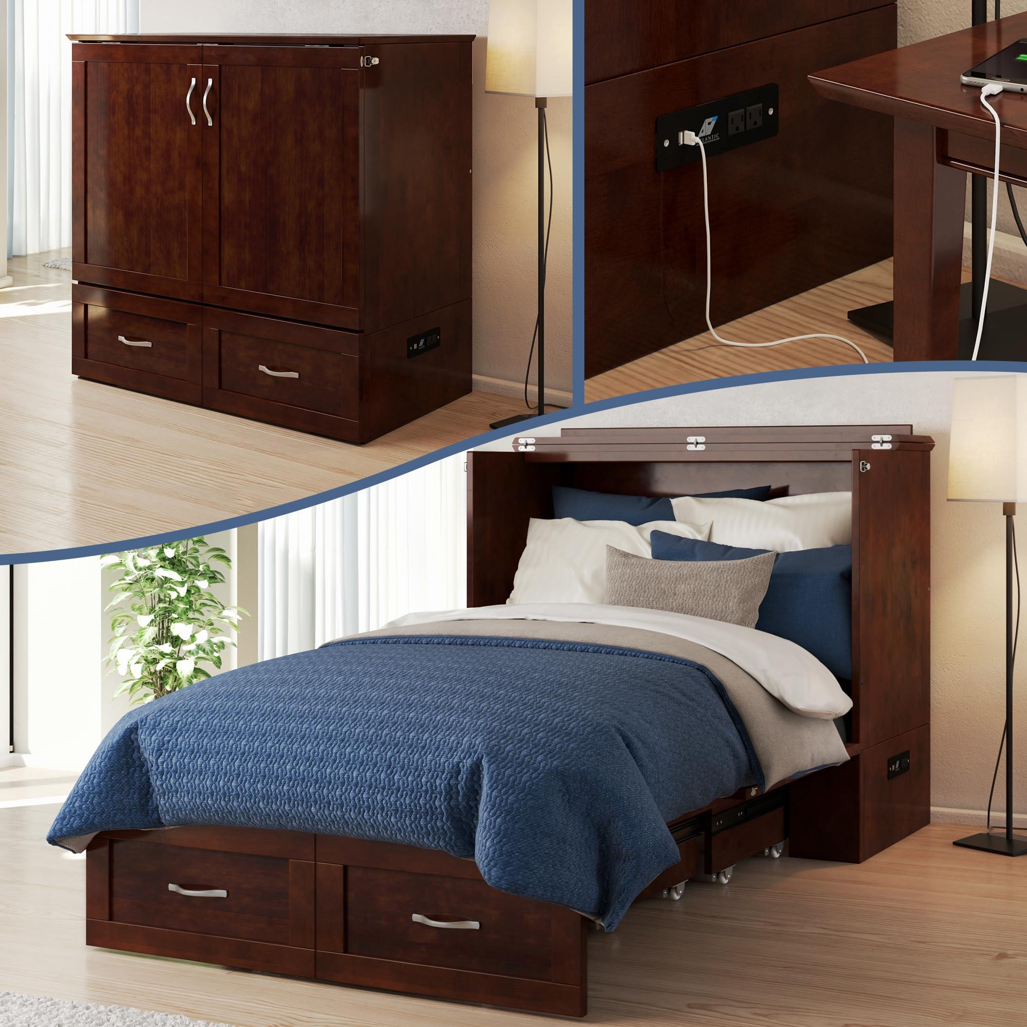 AFI AFI Hamilton Twin XL Murphy Bed Chest with Mattress, Storage, and Built-in Charger in Walnut