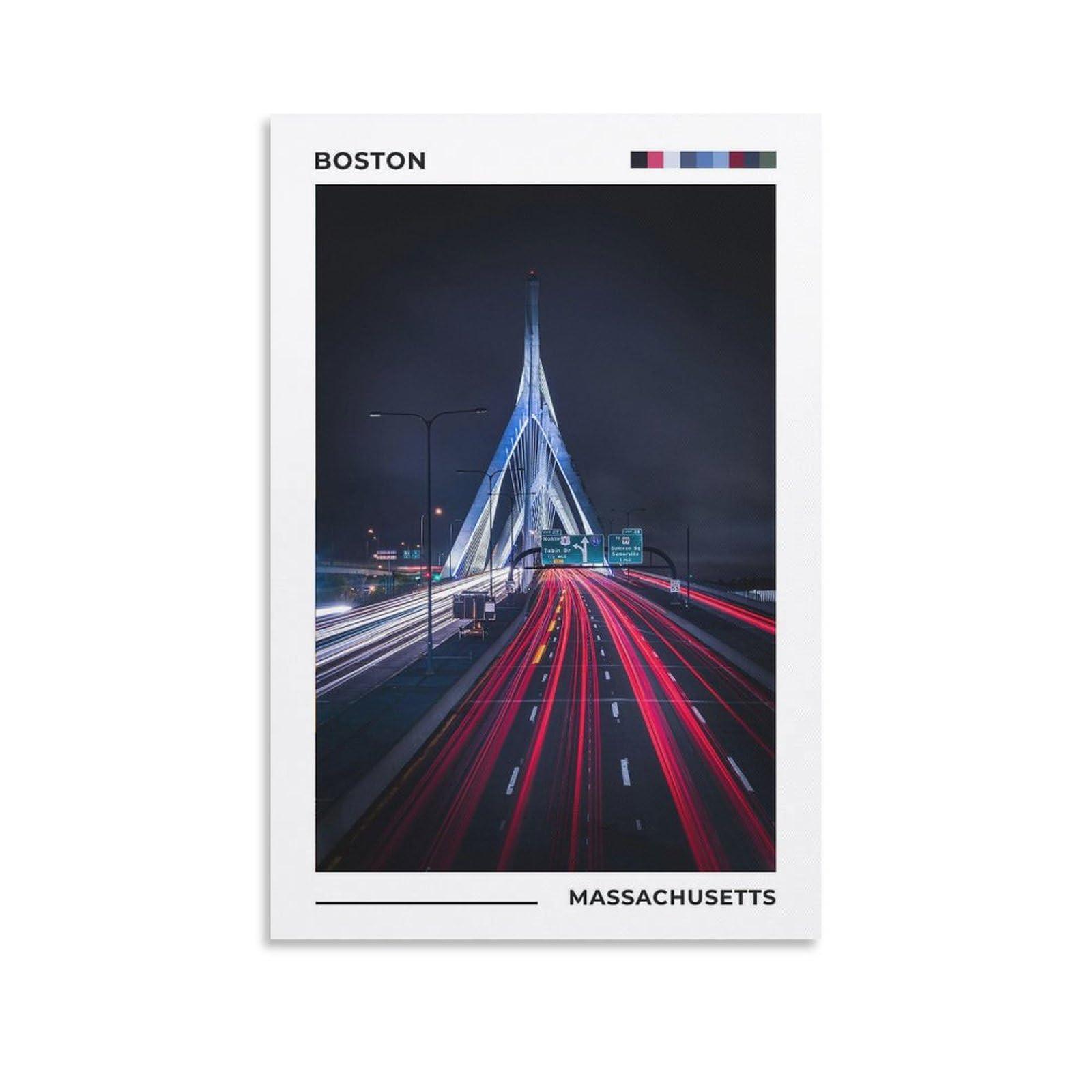 ZejaL Zakim Bridge Poster, Boston Poster, Cityscape Poster, MA Poster, Massachusetts Travel Art Wall Decor Poster Print Decorative Painting Canvas Wall Art Living Room Posters Bedroom Painting 16x24inch(40x
