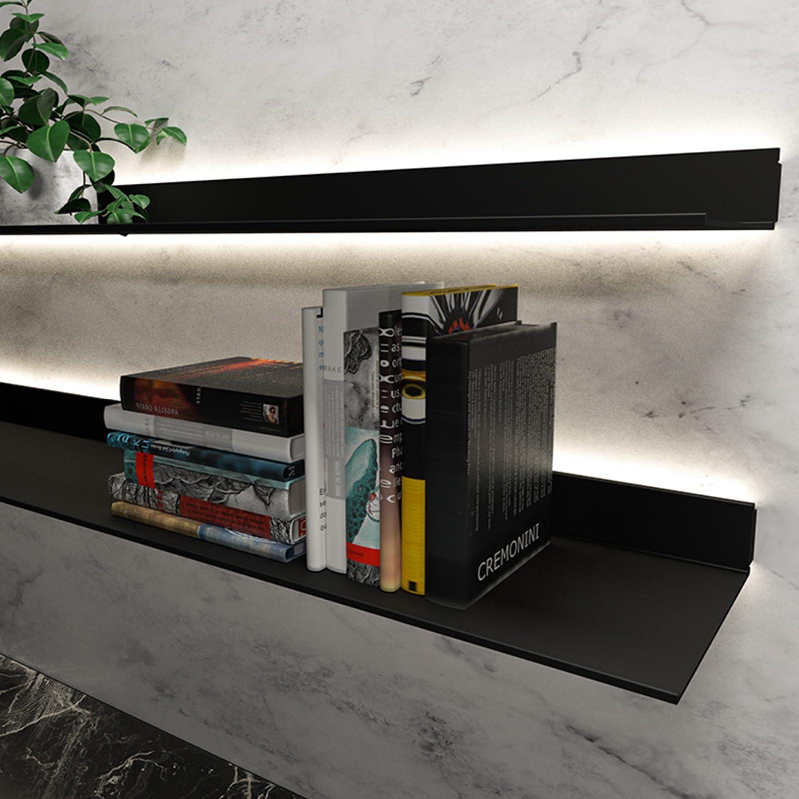 EMYJAY Wall Mounted Light-Emitting Shelves, Storage Shelf Floating Display Shelf LED Light Up Can Hold A Lot of Things Objects are Not Easy to Fall (Color : Black, Size : 60x23x7.5cm)