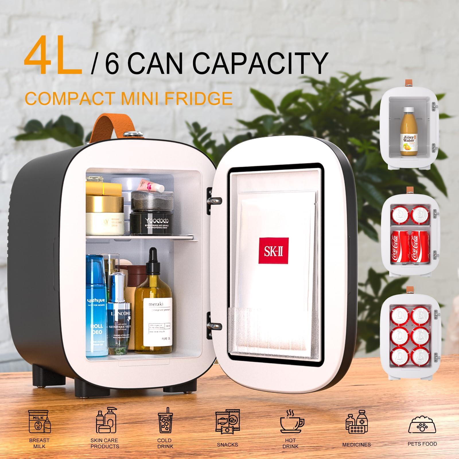 Hansburg Hansburg Mini Fridge for Bedroom Skincare Cooler & Warmer Portable Small Refrigerator 4 Liter/6 can with 12v AC/DC/USB Option for Food, Drinks, Makeup, Dorm, Office and Car