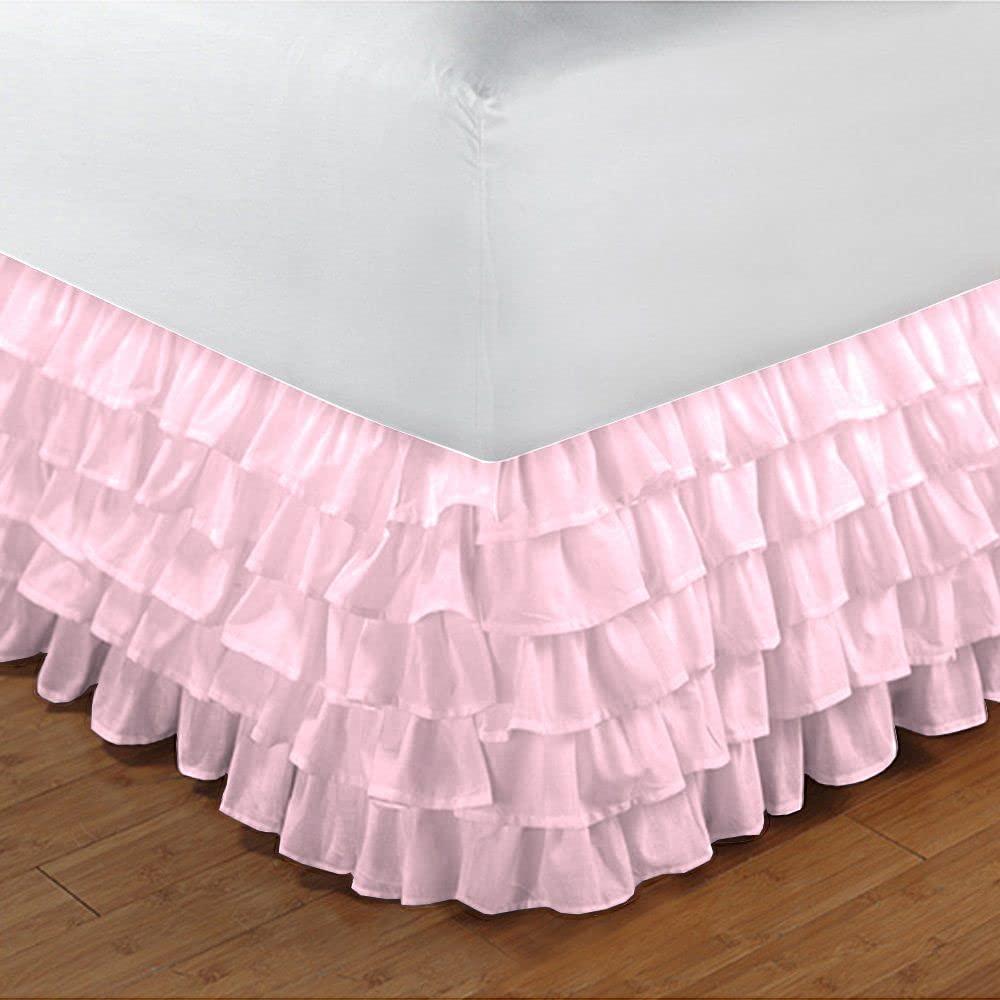 RICO BEDDING RICO BEDDING Multi-Ruffle Bed Skirt -100% Cotton Multi Ruffle Bed Skirt Soft & Silky Feel - Elastic Dust Ruffles with Platform 21" Drop - Wrinkle and Fade Resistant (RV King, Pink)