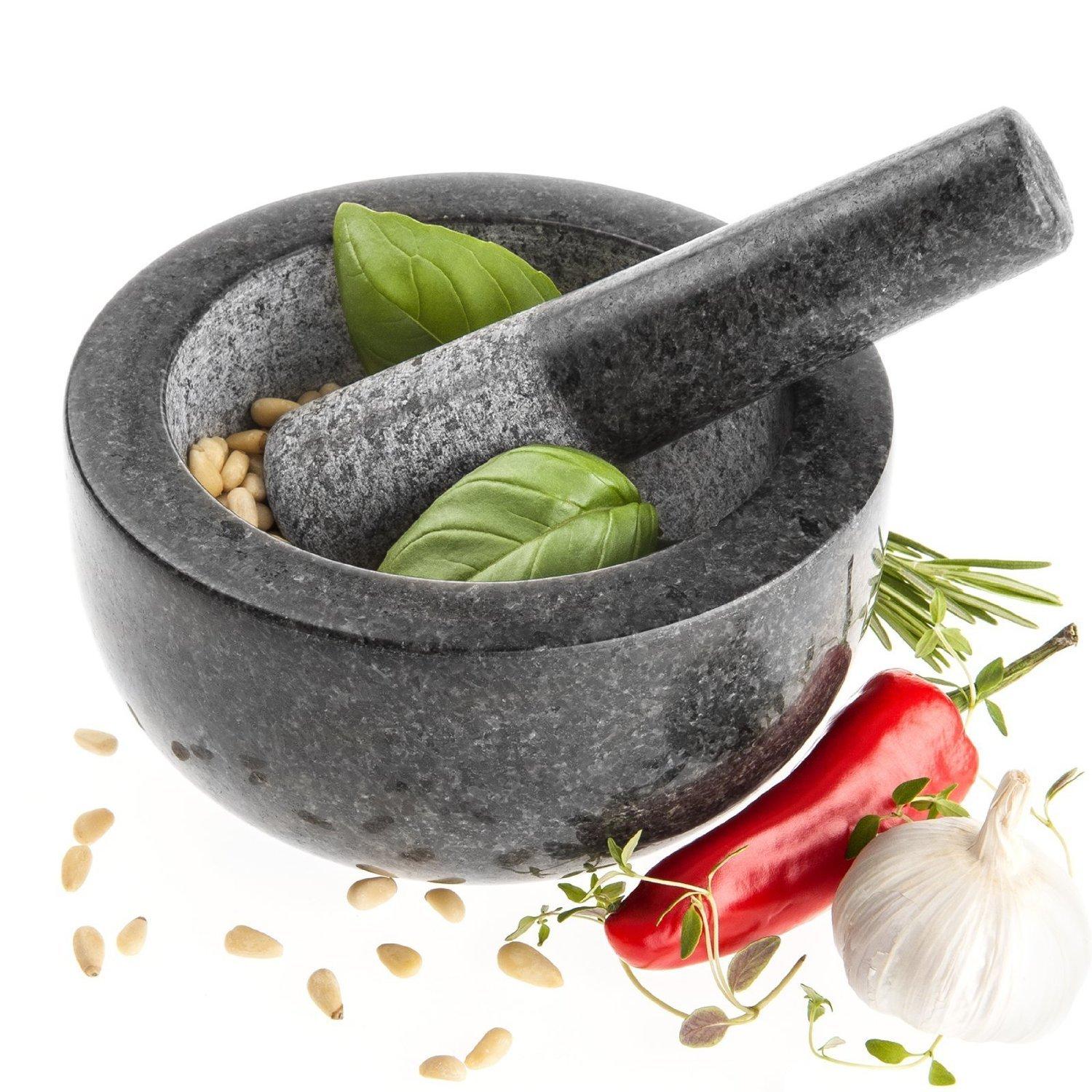 Kota Japan Kota Japan Large Black Granite Mortar & Pestle Natural Stone Grinder for Spices, Seasonings, Pastes, Pestos and Guacamole