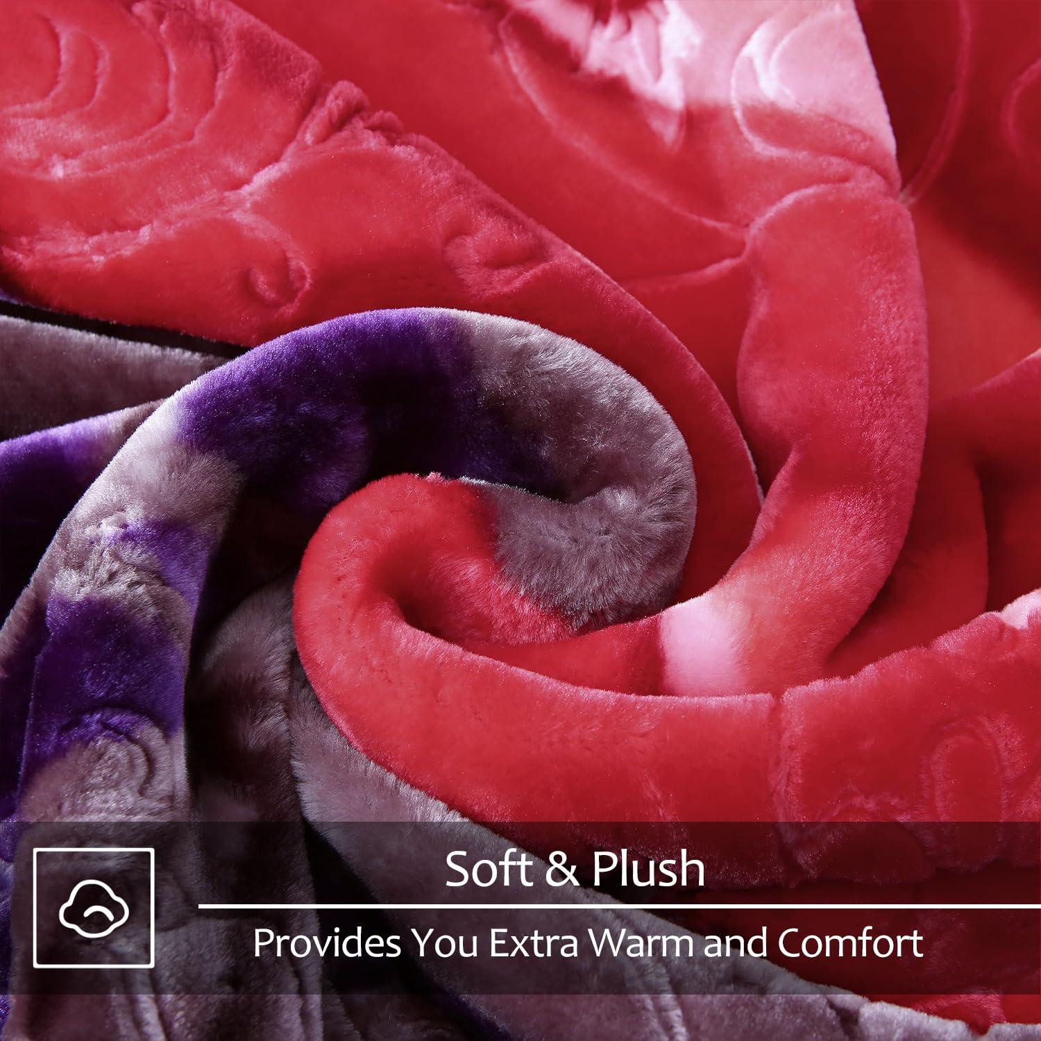 JYK JYK Soft Blanket Korean Mink Blanket, 5.7 LB Fleece Blanket King 83\'\' x 91\'\' - 2 Ply Reversible 520GSM Super Soft Plush, Thick, Warm Bed Blanket for Autumn Winter - Rose/Camellia