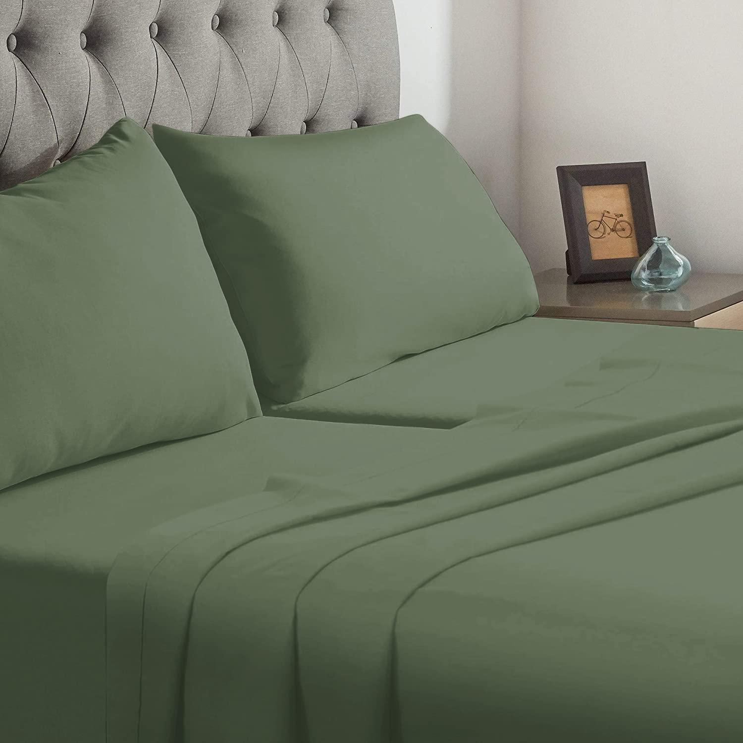 Silentnight Split King Sheets for Adjustable Beds 100% Egyptian Cotton 1000 Thread Count Sheets - 5Pcs Split King Sheet Set 18\" Inch Deep Pocket - Sage Solid