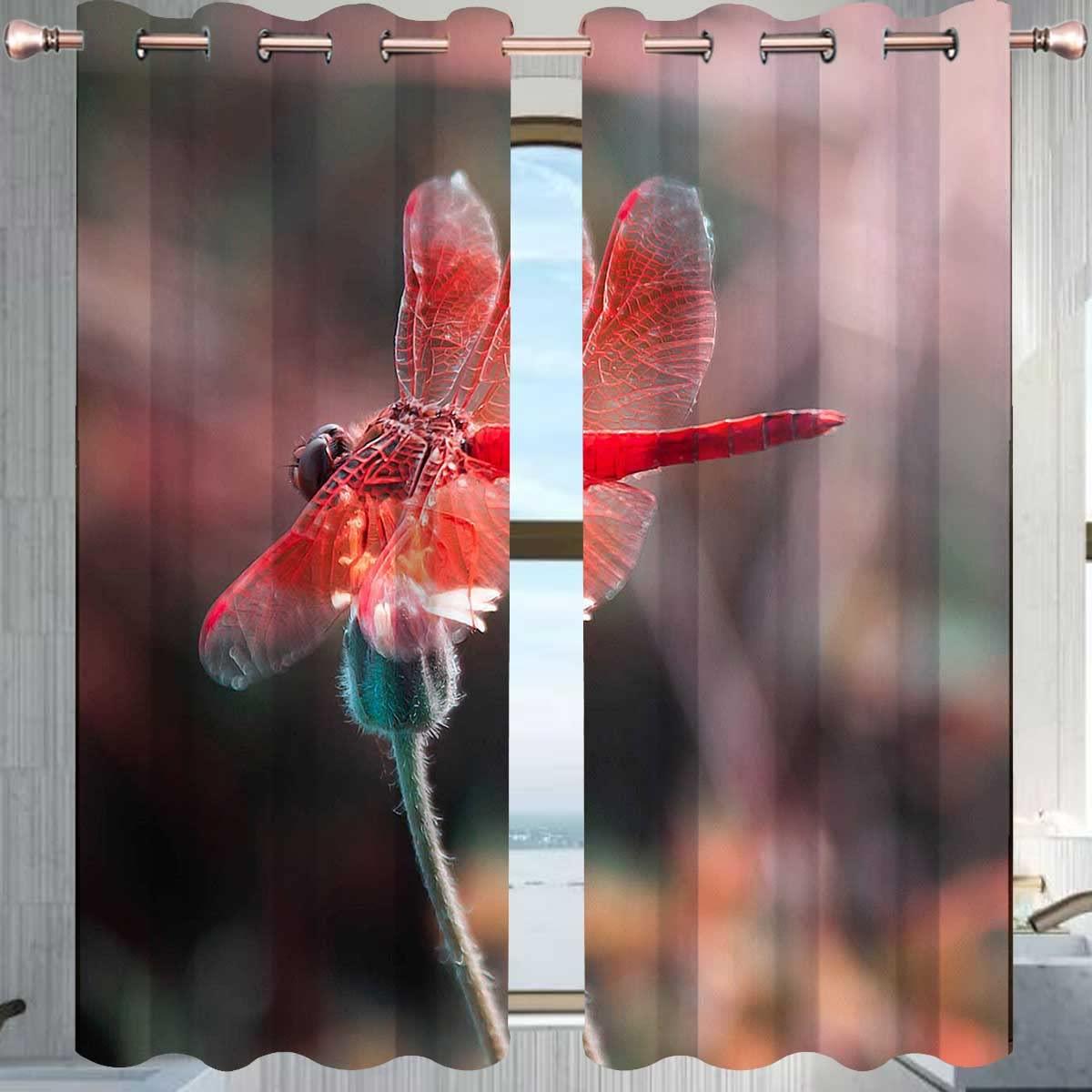 NEW-TWO Dragonfly Curtains for Sliding Glass Door 2 Panels Basement Window Curtains Livingroom Decor (W) 72 X (H) 72 Inches
