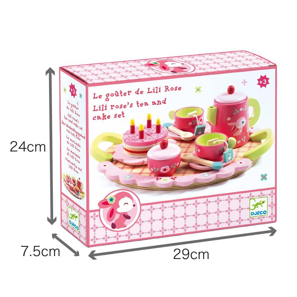 DJECO DJECO Wooden Tea Set for Girls - Play Kitchen Accessories, Princess Tea Time w/ Cake Toy for Little Girls, Pretend Play for Kids - Storytelling & Imaginative Play - Perfect for Toddlers Ages 3+