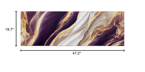 Shine-Home Marble Purple Kitchen Rug, Abstract Gold White Modern Art Washable Bath Shower Door Welcome Runner Area Rug Mat Carpet for Bedroom Bathroom Living Room Accent Throw Desk Rug, 20x47