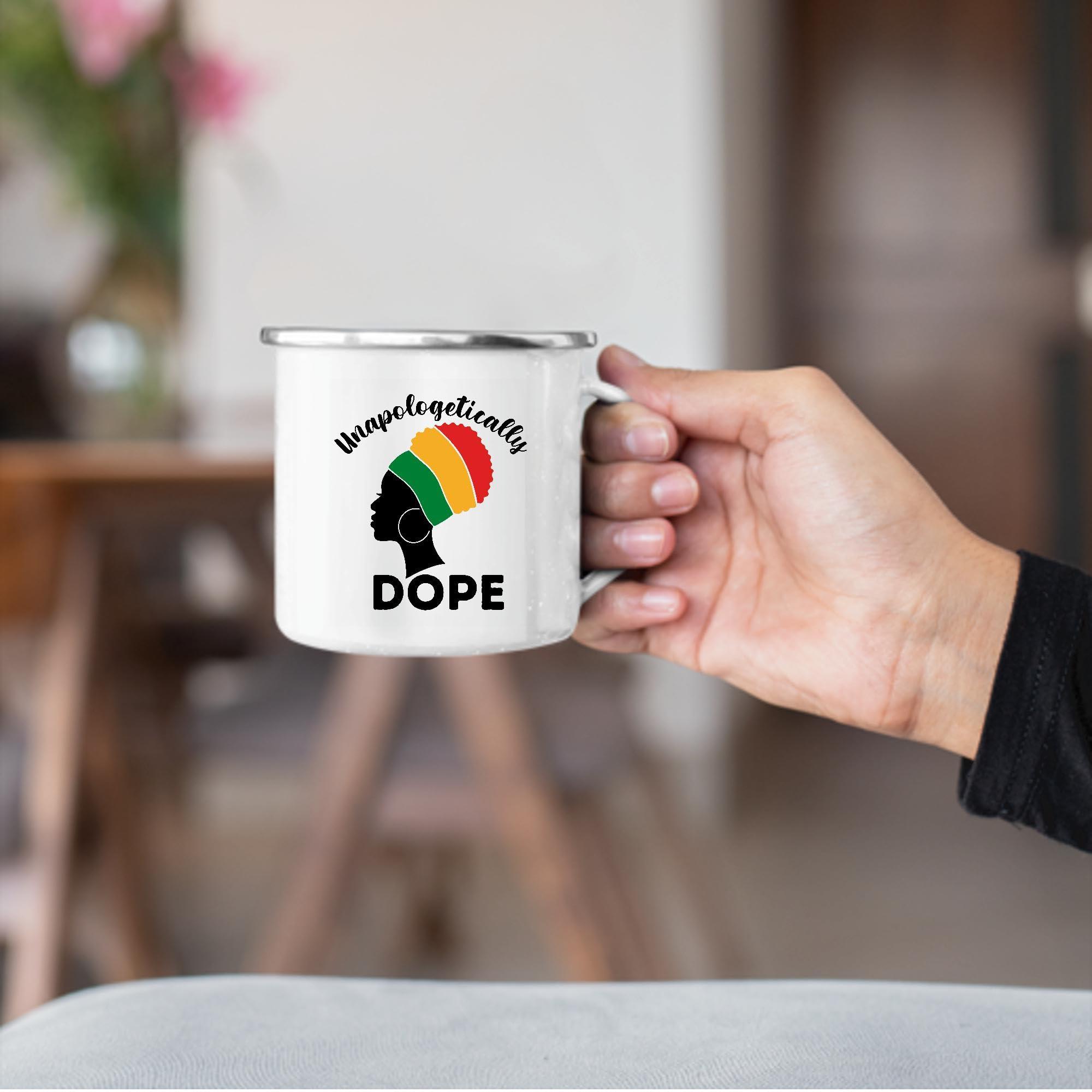 Generic Gifts for Afro Women Black Queen Lives Matter Magic Proud Black Woman Unapologetically Dope 12oz Enamel Silver Mug