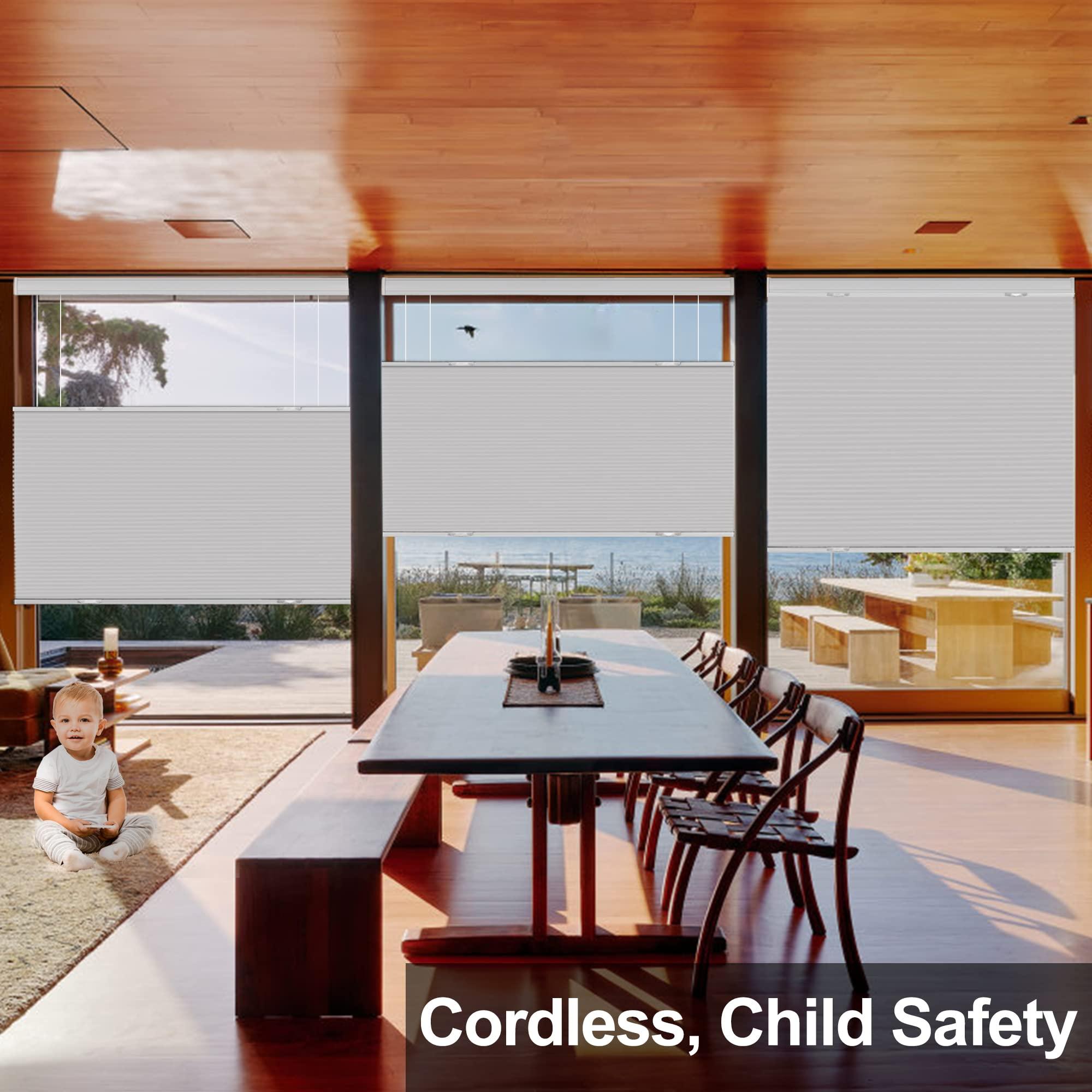 HOTSOON Top Down and Bottom Up Blackout Cellular Shades Cordless Honeycomb Shades HOTSOON Honeycomb Blinds for Windows Custom Cut to Size, White, 28" W x 56" H