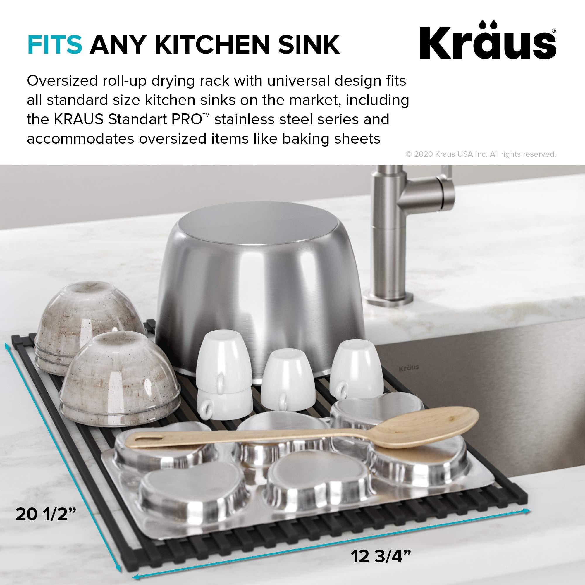 Kraus Kraus Multipurpose Over-Sink Roll-Up Dish Drying Rack, Colander and Trivet in Light Grey, KRM-10GREY