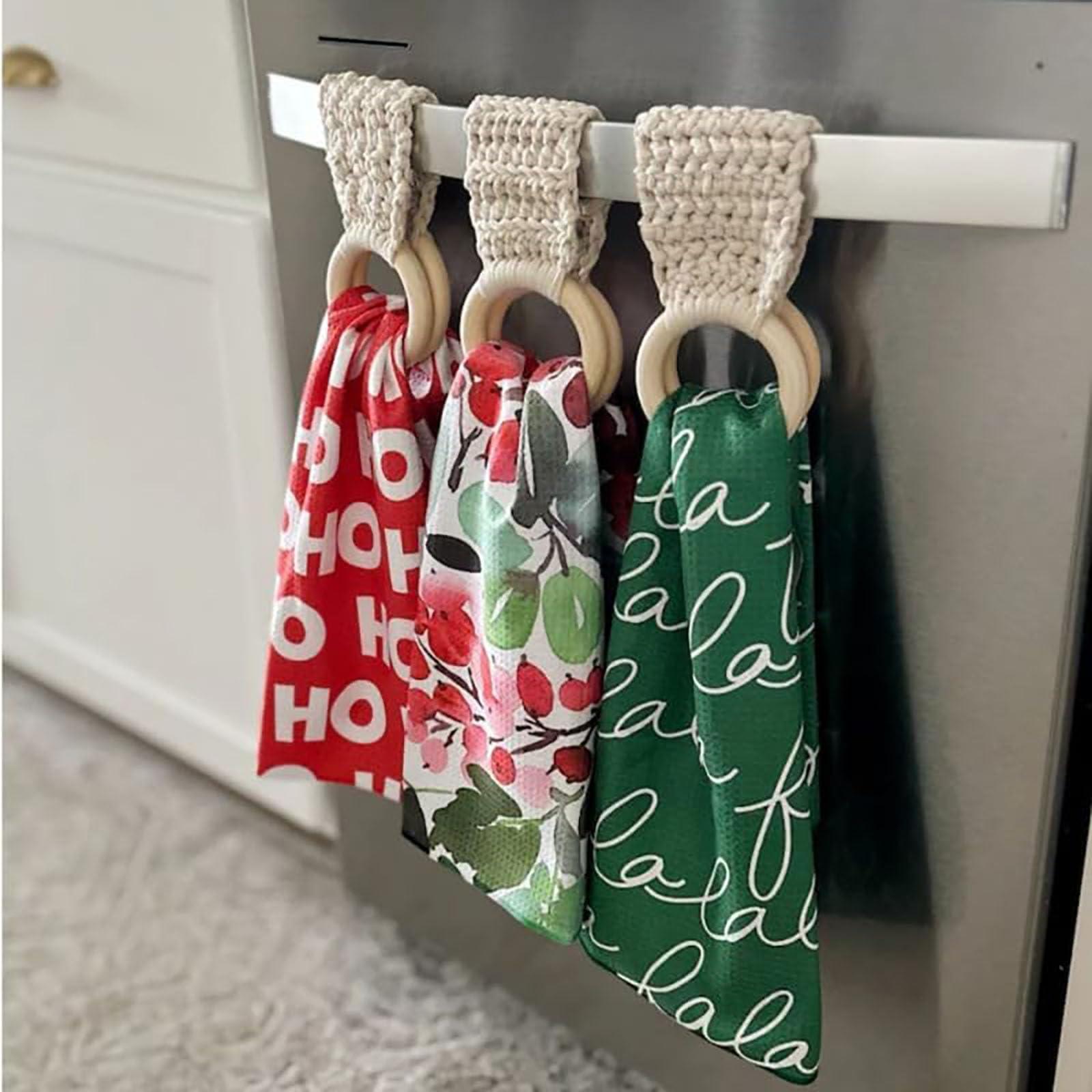 SssHfff Macrame Knit Hanging Kitchen Towel Holder,Handmade Knitted Kitchen Towel Rack Hanging,Knitted Hanging Kitchen Towel Rack,Macrame Dish Towel Holder for Kitchen/Bathroom