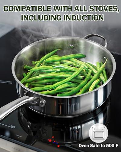 Cooks Standard Cooks Standard Classic Stainless Steel Saute Pan 11-inch, 5 Quart Induction Cookware Deep Frying Pan Cooking Skillet with Lid, Stay-Cool Handle