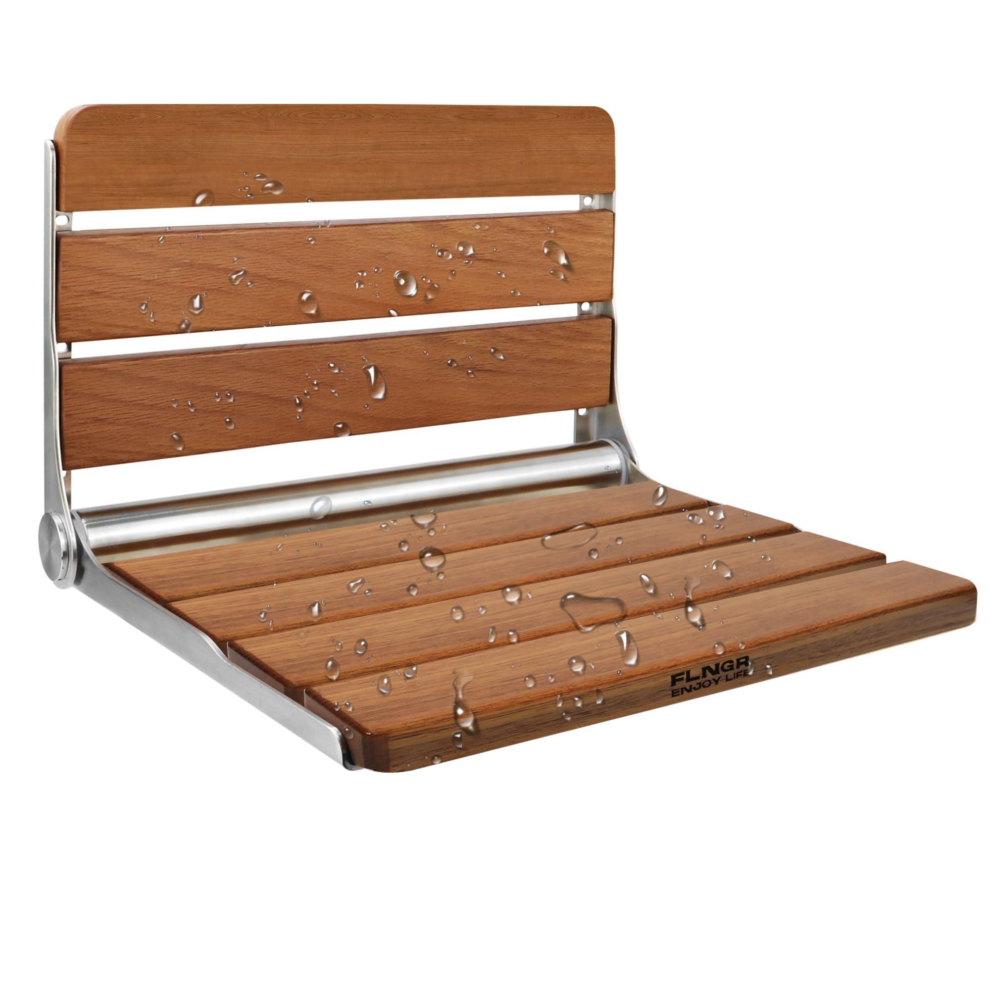 Flngr Folding Teak Shower Seat Wall Mounted,Fold Down Shower Seat,Foldable Shower Bench,Home Care Teak Shower Seat Bench for Inside Shower,Folding Shower Seat Bench,Wall Mount Shower Seat for Christmas