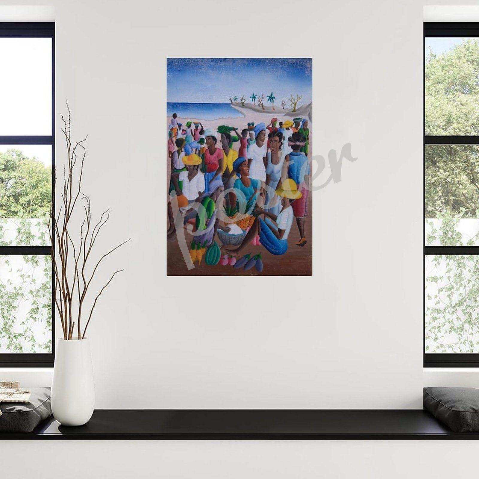 QDFXCYOO QDFXCYOO Haitian Art Poster Haiti Innocent Holiday Beach Art Painting Poster Canvas Painting Posters And Prints Wall Art for Living Room Bedroom Decor 08x12inch(20x30cm), Unframe-style