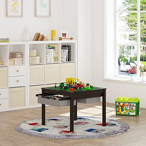 UTEX UTEX 2 in 1 Kids Construction Play Table with Storage Drawers and Built in Plate (Espresso with Grey Drwaer)