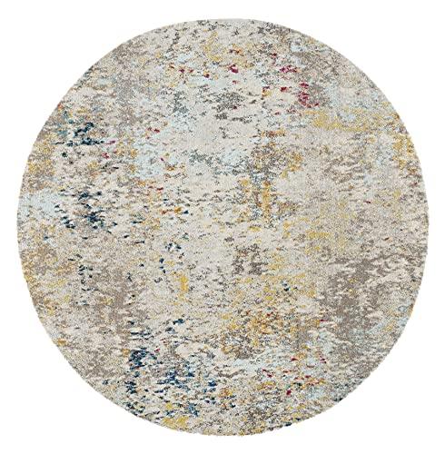 Safavieh SAFAVIEH Madison Collection Area Rug - 9\' Round, Grey & Gold, Modern Abstract Design, Non-Shedding & Easy Care, Ideal for High Traffic Areas in Living Room, Bedroom (MAD453F)
