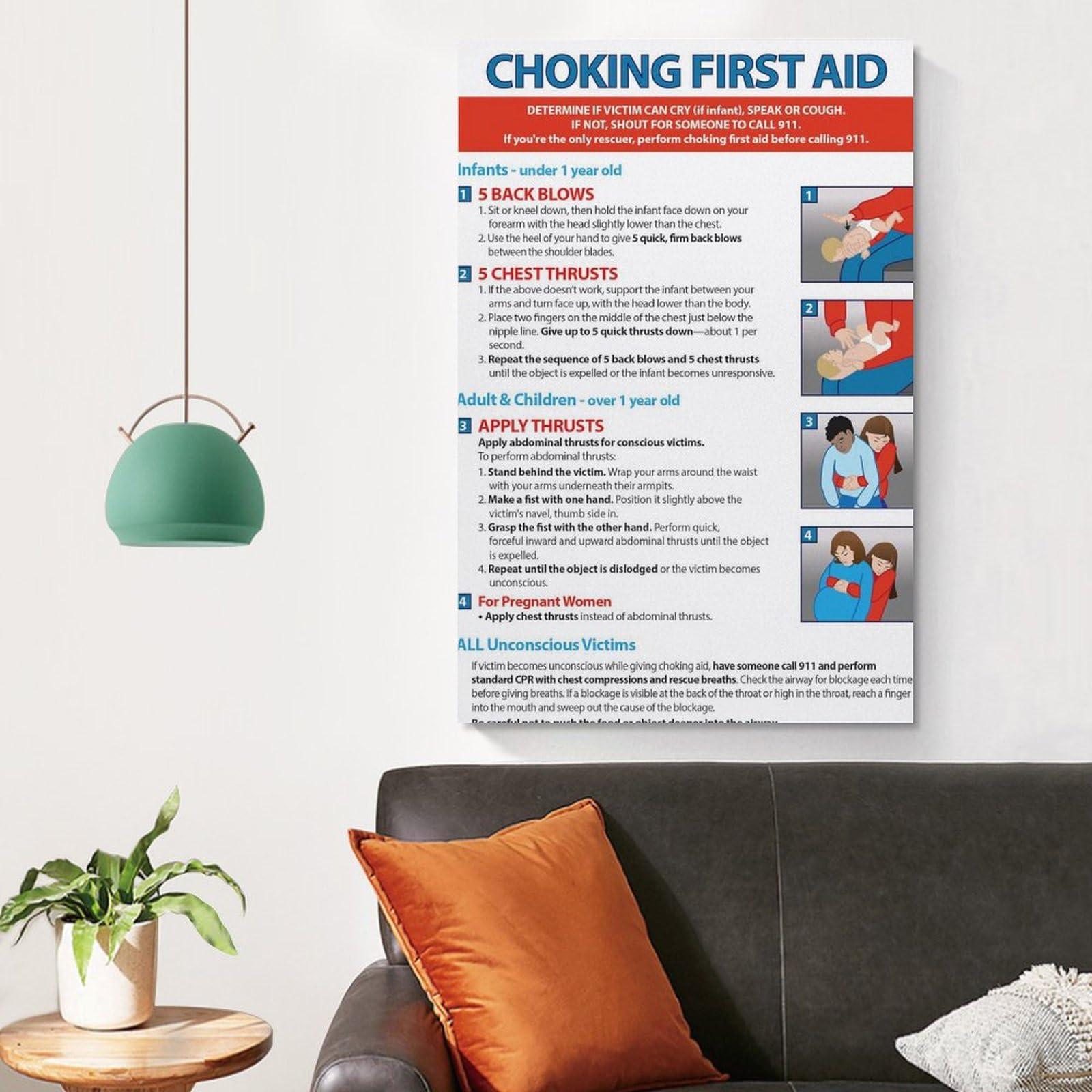 KAIZE Choking Poster - Heimlich Maneuver for Infants, Children & Adults Canvas Art Poster Poster for Room Aesthetic Posters & Prints on Canvas Wall Art Poster for Room 08x12inch(20x30cm)