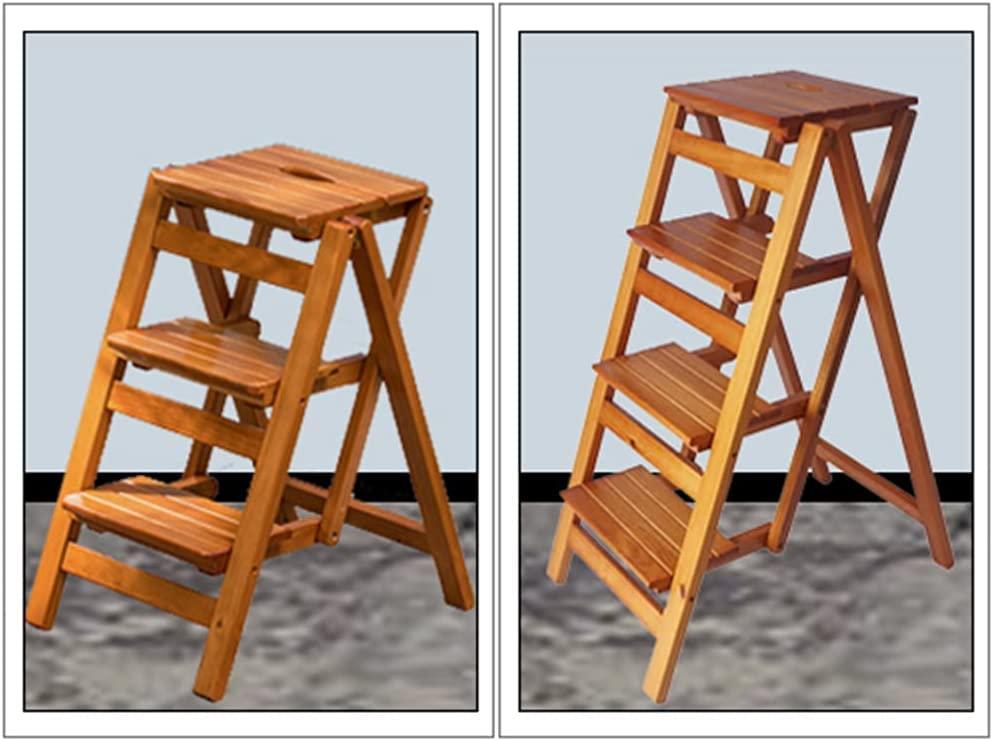GFHQDPSC Wooden Folding Stepladder Wood Folding Step Stool for Adults & Kitchen Ladders Small Foot Stools Portable Shoe Bench/Flower Rack Durable (Wood Color1 3 Steps)